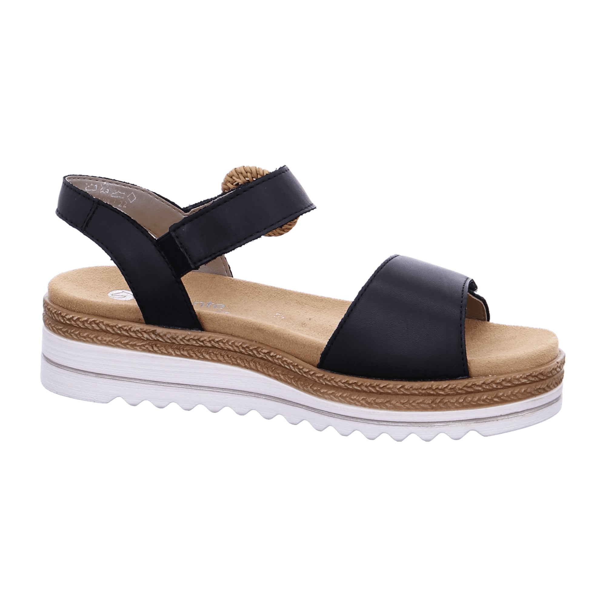 Remonte Women's Black Leather Sandals with Velcro Strap and Comfortable Sole