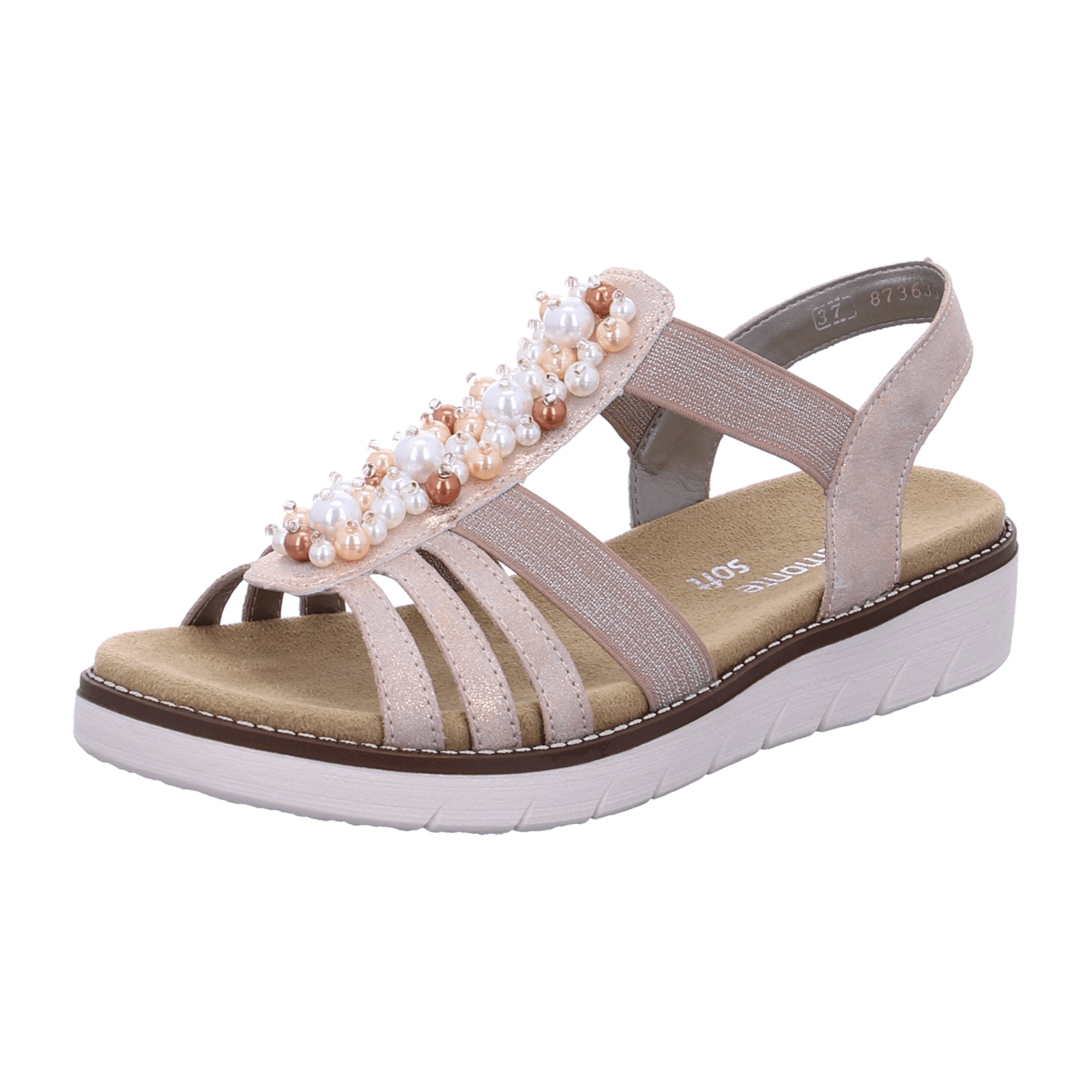 Remonte Women's Pink Strappy Sandals with Elastic and Pearl Detail