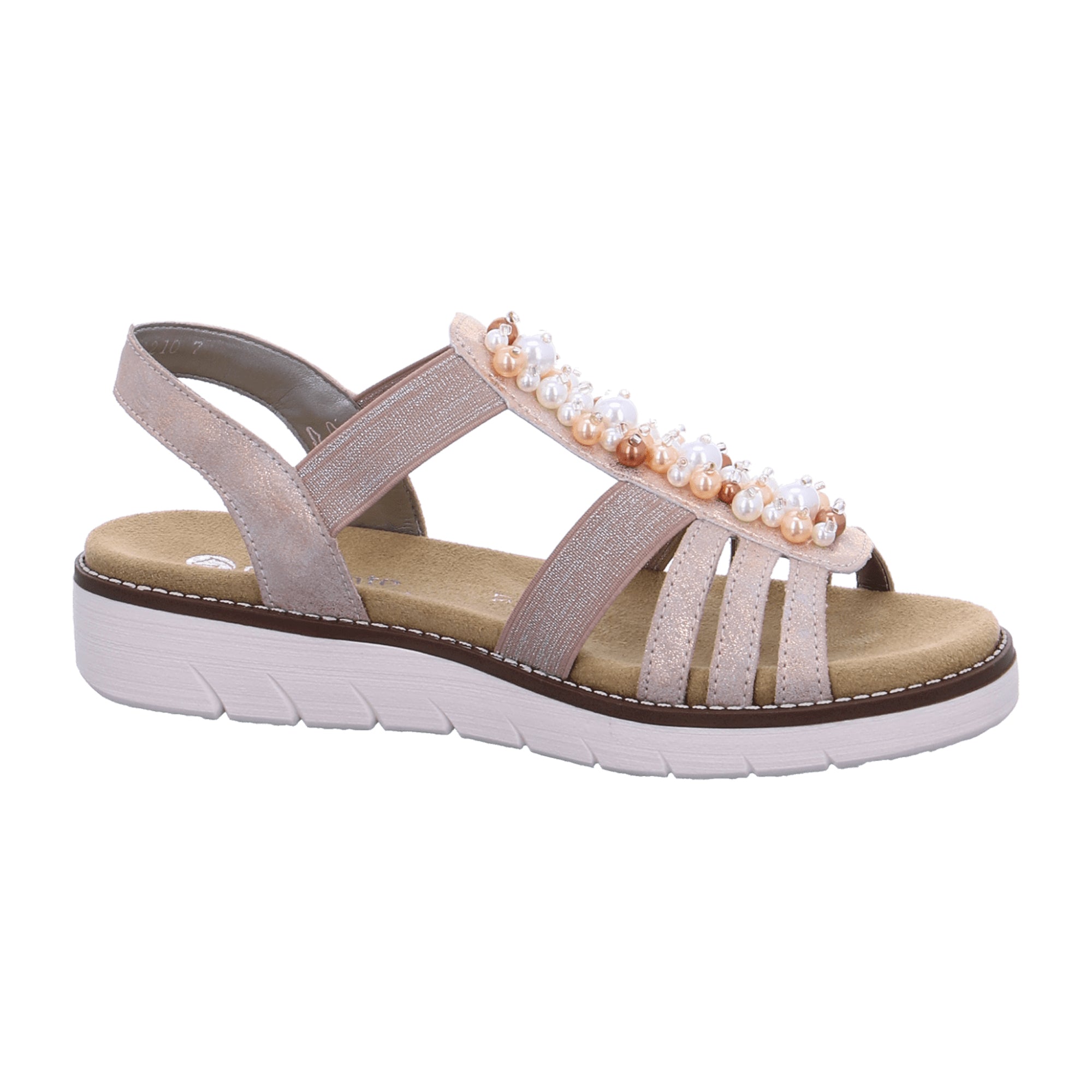 Remonte Women's Pink Strappy Sandals with Elastic and Pearl Detail