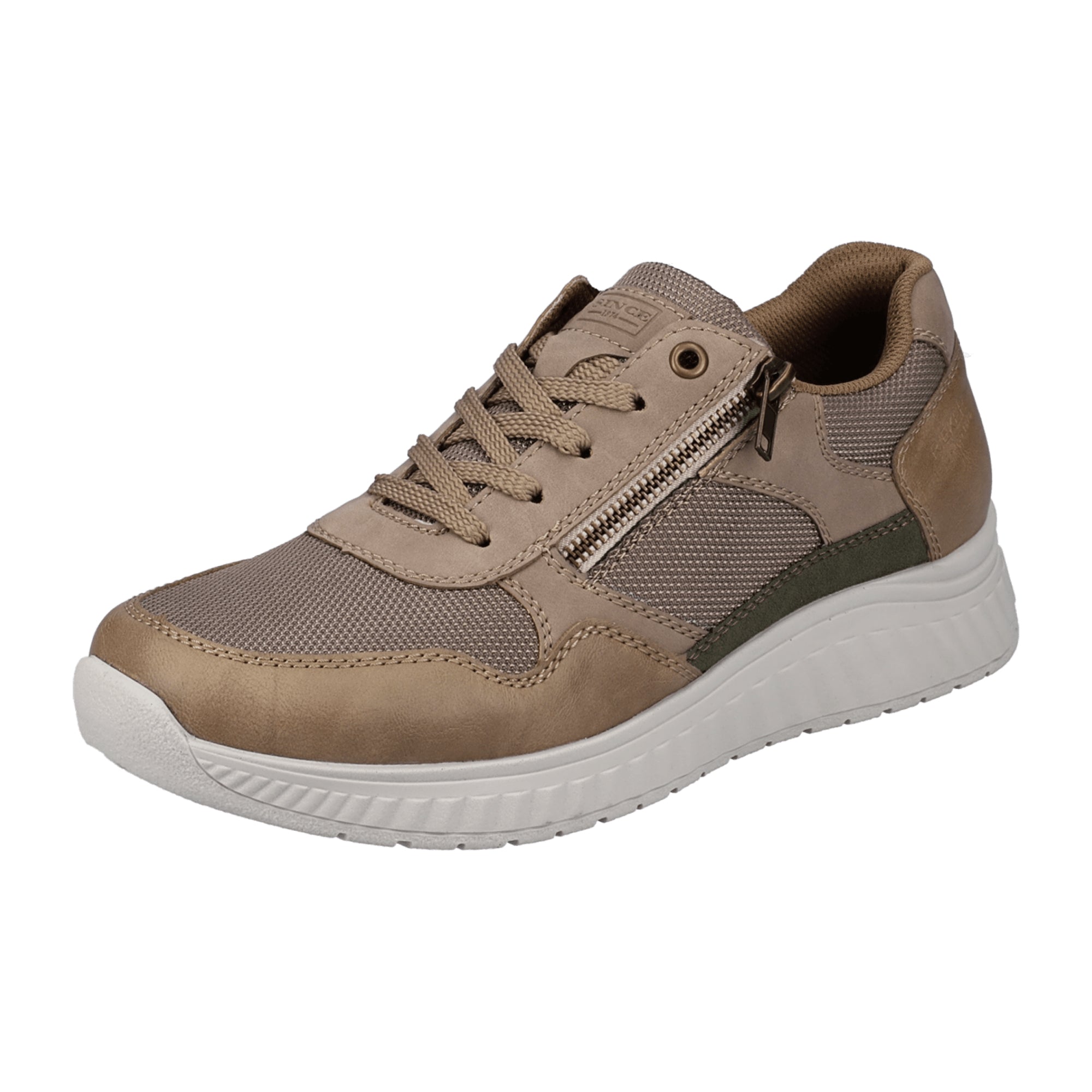 Rieker Beige Men's Sneakers with Zip and Lace-Up Closure Comfortable Casual Shoes