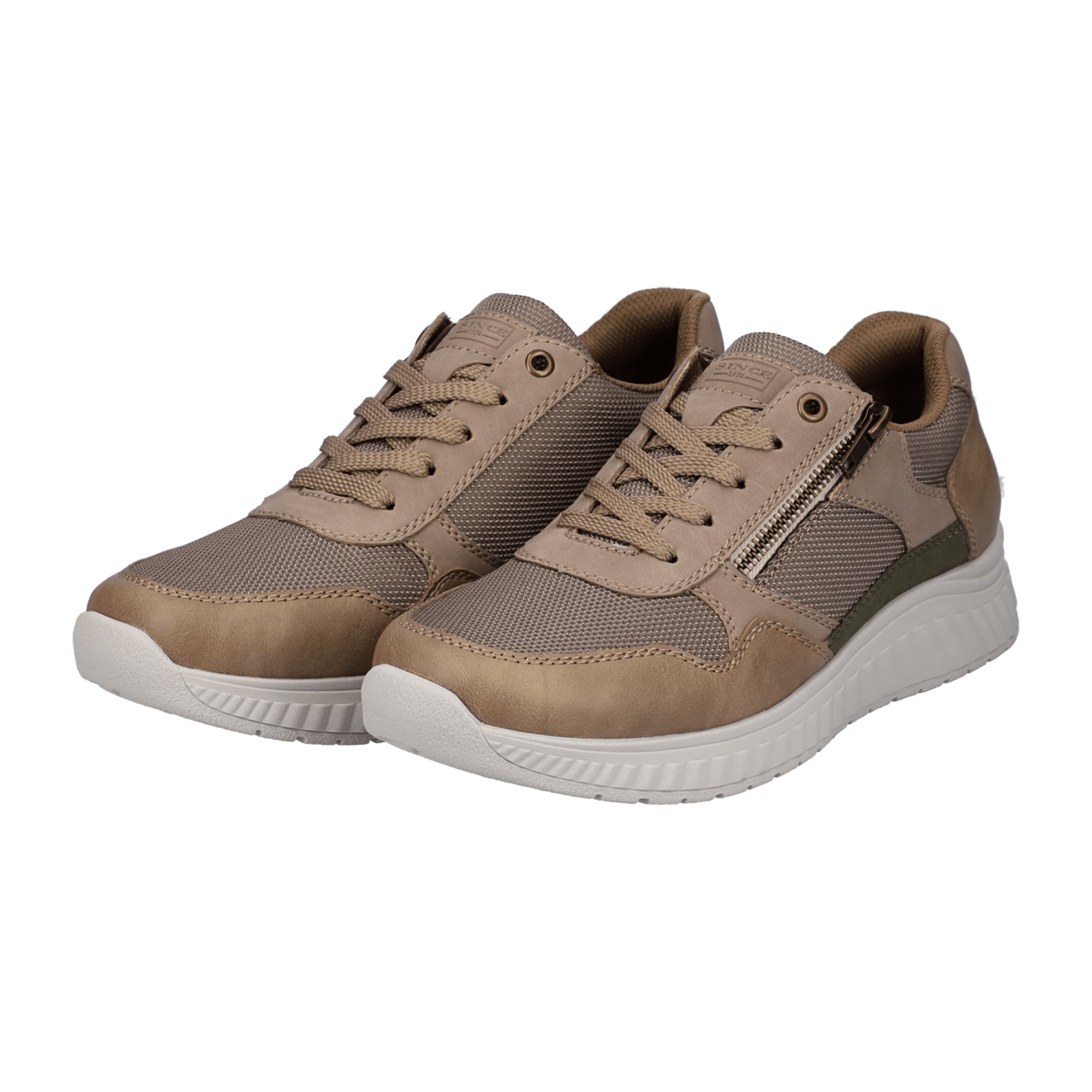 Rieker Beige Men's Sneakers with Zip and Lace-Up Closure Comfortable Casual Shoes
