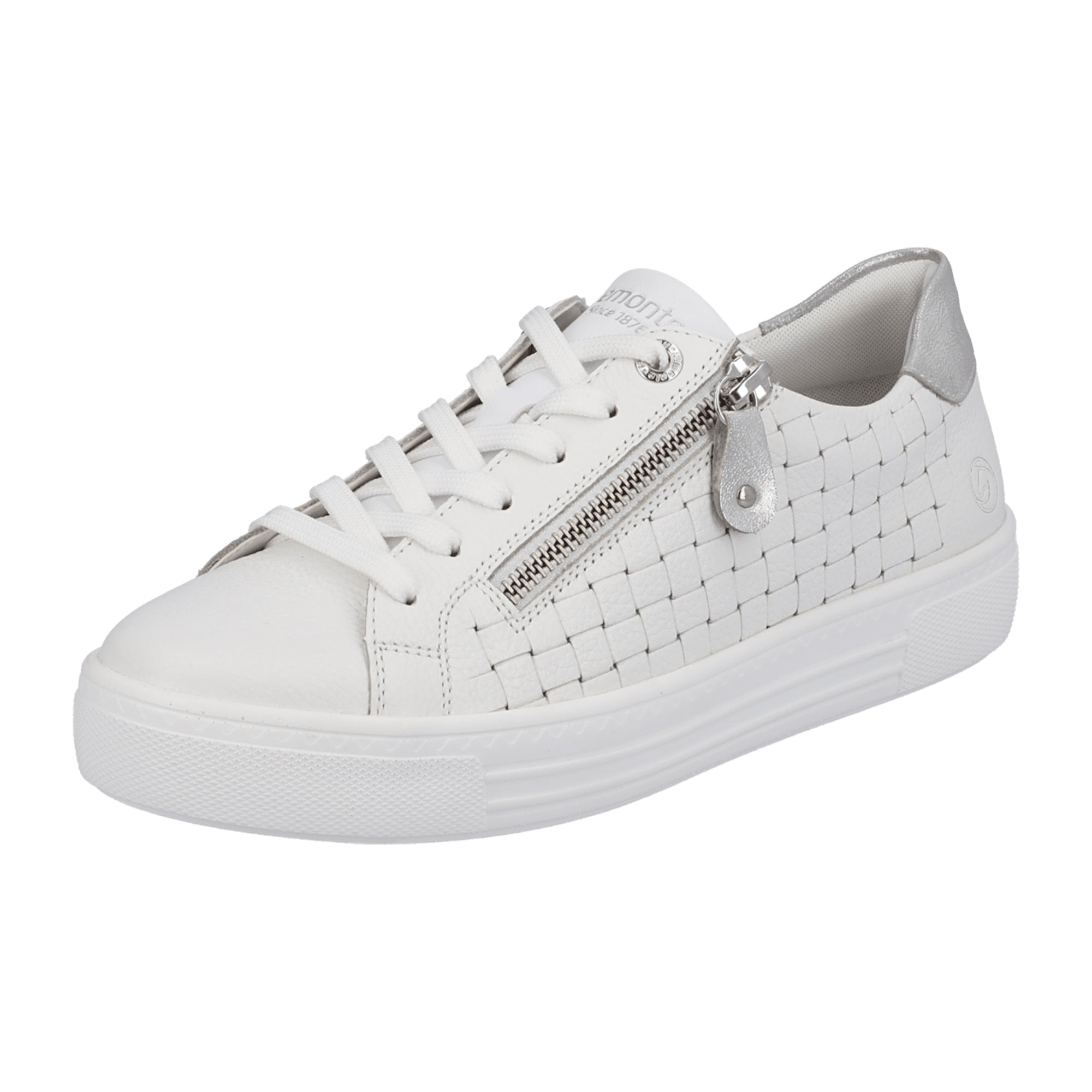 Remonte Women's White Leather Sneakers with Zipper and Laces