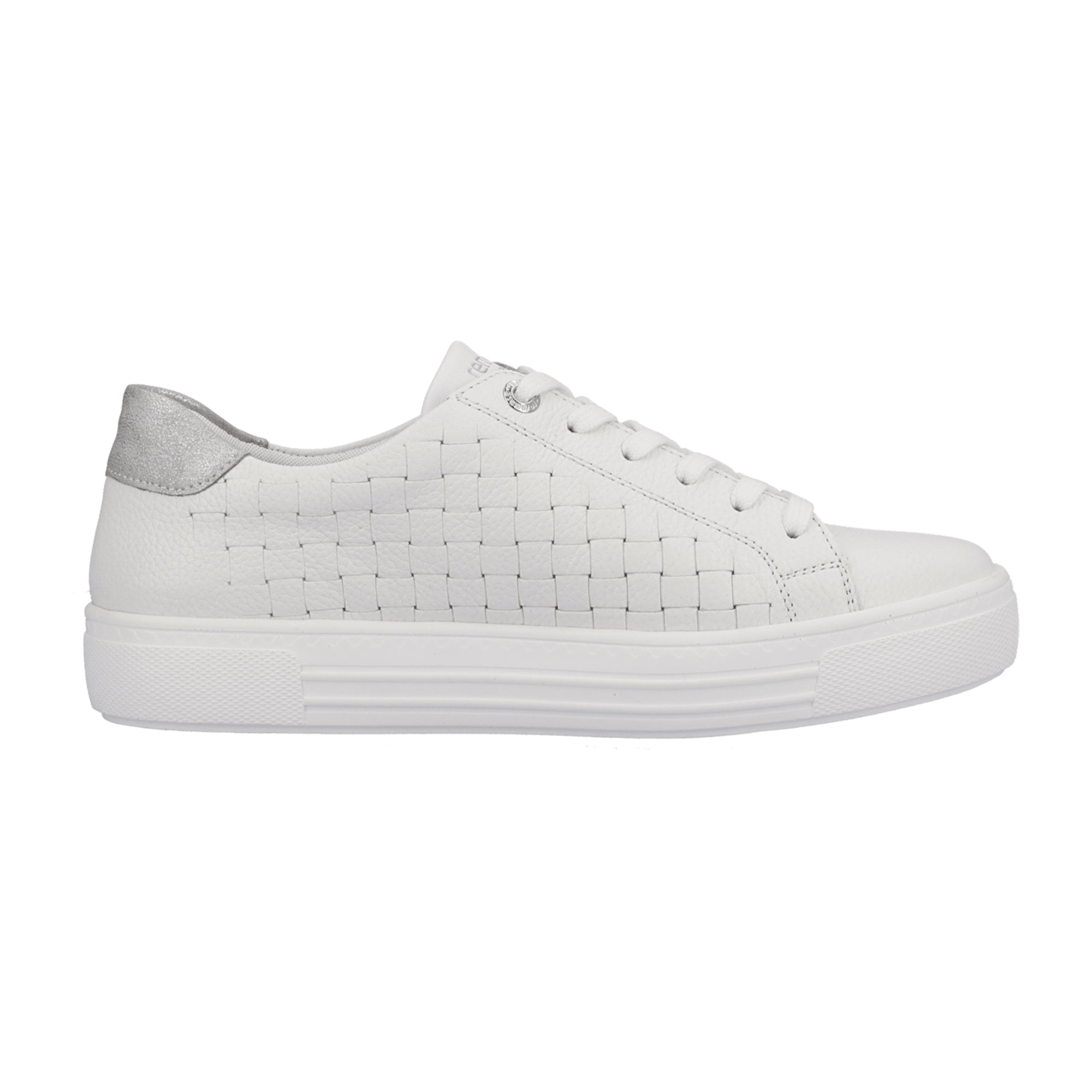 Remonte Women's White Leather Sneakers with Zipper and Laces