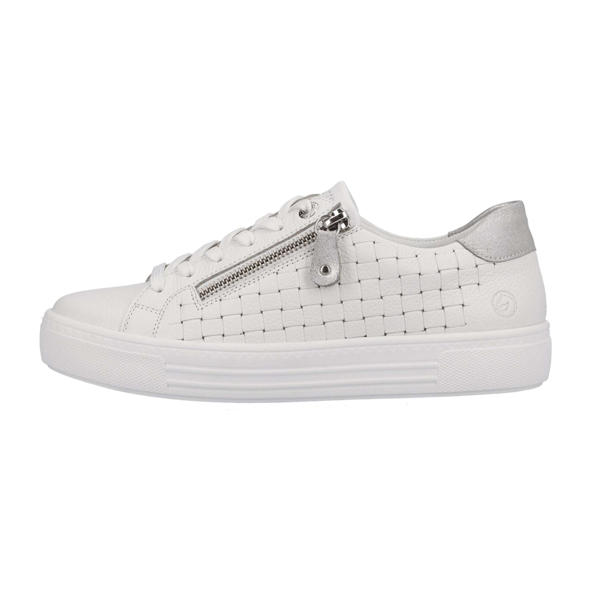 Remonte Women's White Leather Sneakers with Zipper and Laces