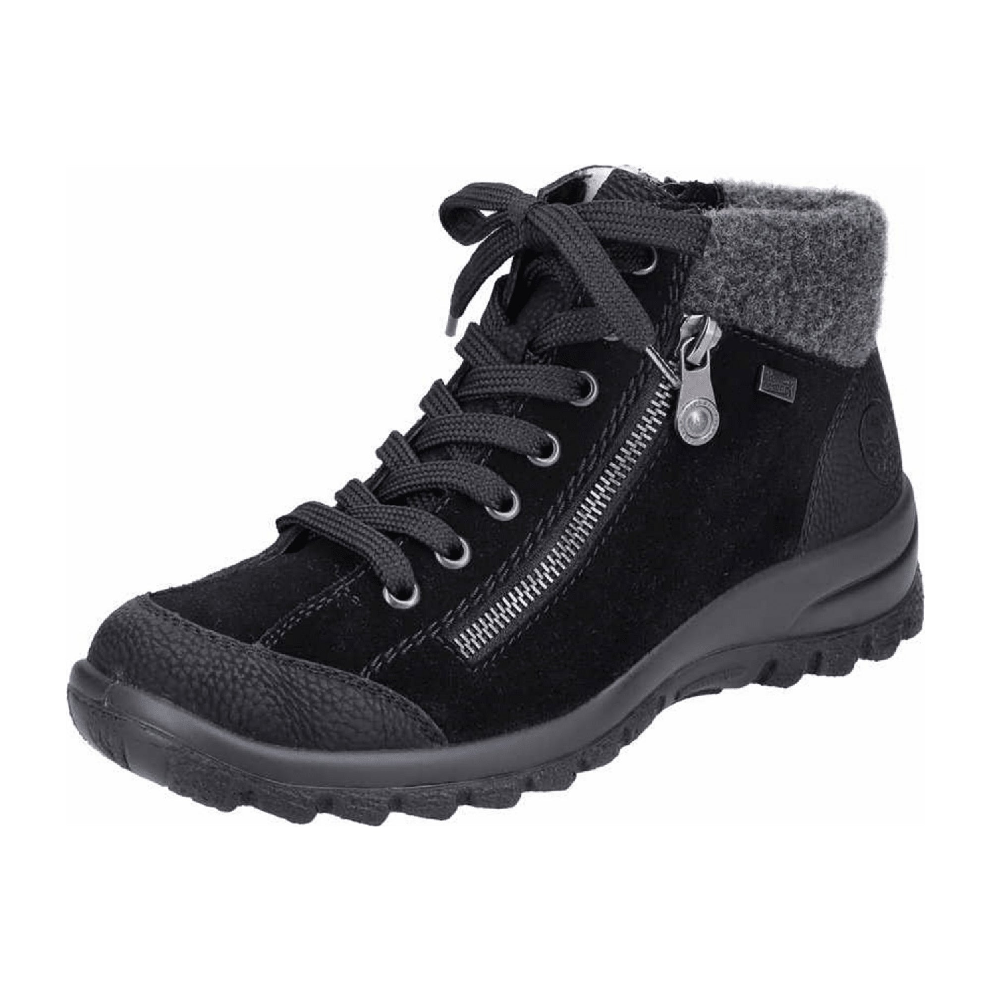 Rieker L713201 Black Women's Shoes with Zip and Lace-Up Design