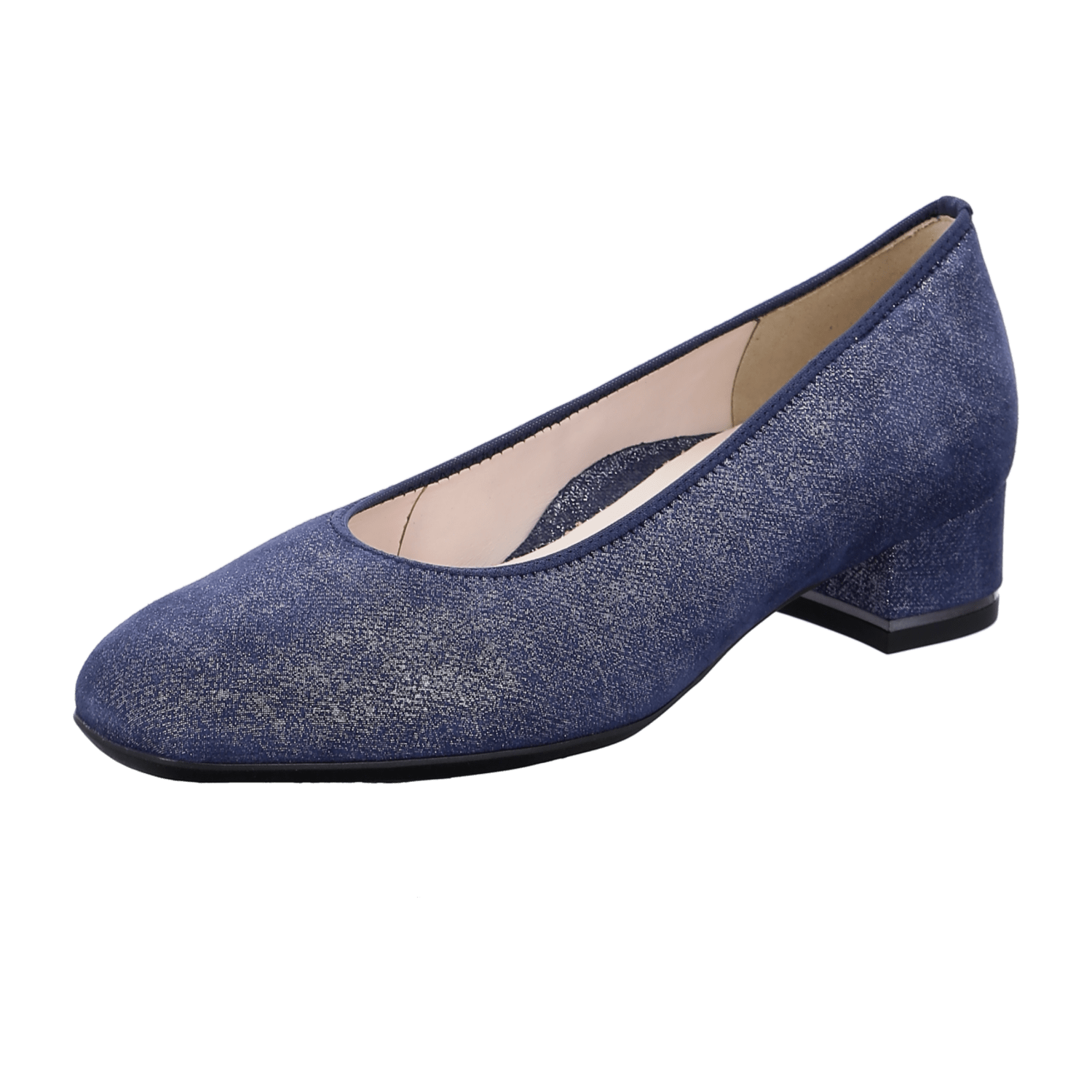 ARA Women's Velvet Leather Pumps in Blue with Round Toe and Leather Lining, Pull-On Design