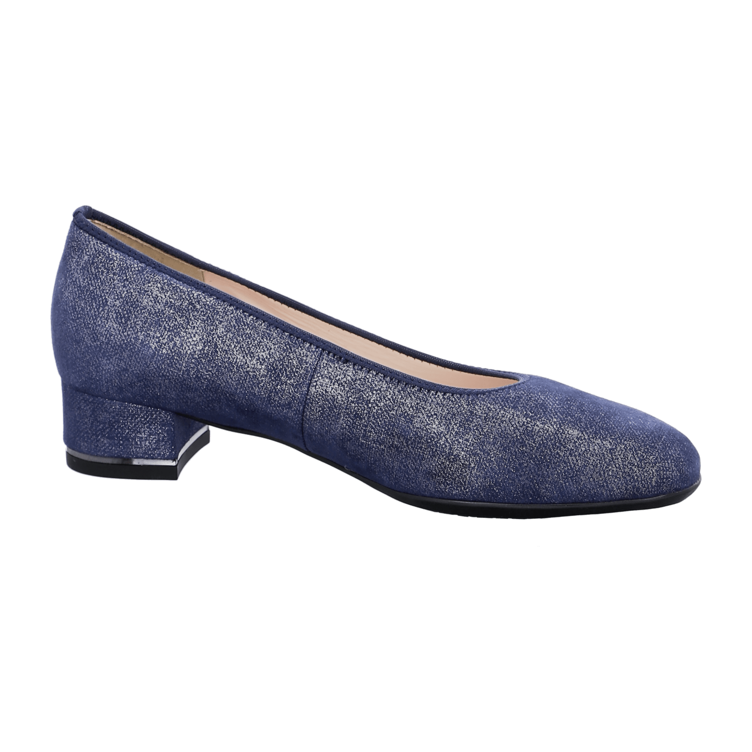 ARA Women's Velvet Leather Pumps in Blue with Round Toe and Leather Lining, Pull-On Design