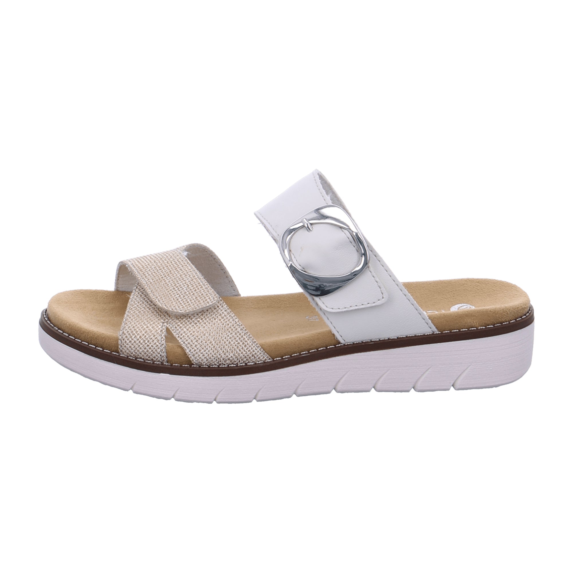 Remonte Women's Comfortable White Sandals with Velcro Strap and Soft Footbed