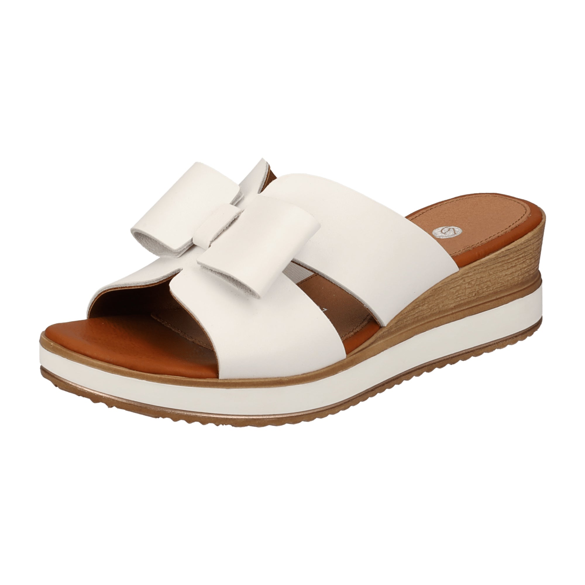 Remonte Women's White Slip-On Leather Sandals with Wedge Heel and Cushioned Sole