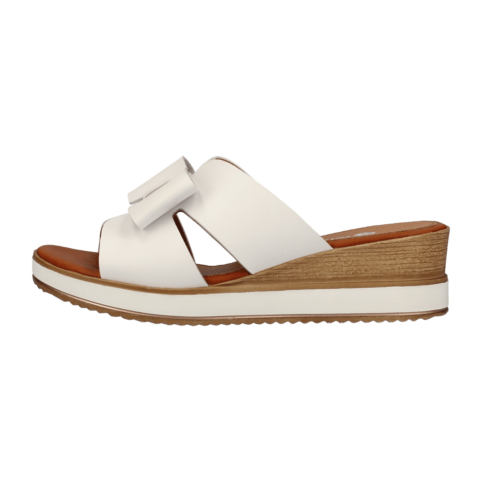 Remonte Women's White Slip-On Leather Sandals with Wedge Heel and Cushioned Sole