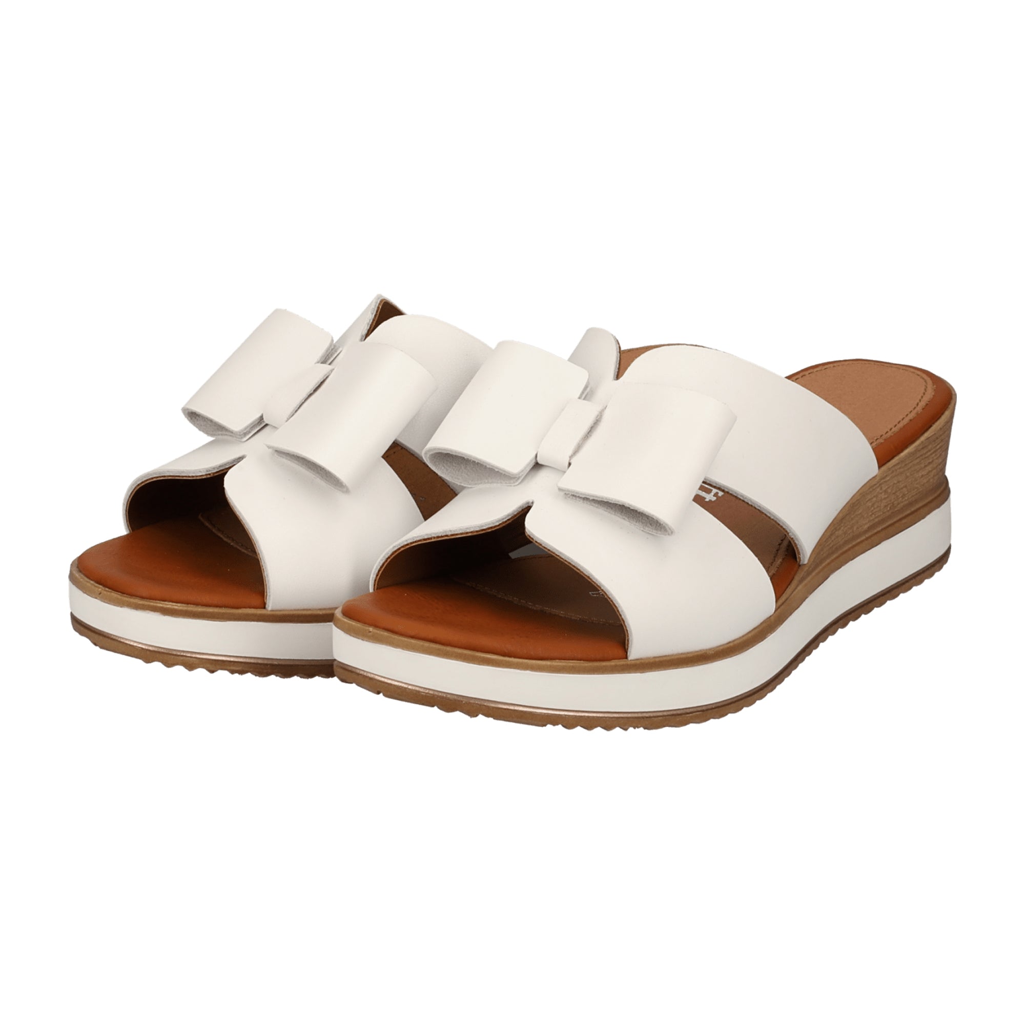 Remonte Women's White Slip-On Leather Sandals with Wedge Heel and Cushioned Sole