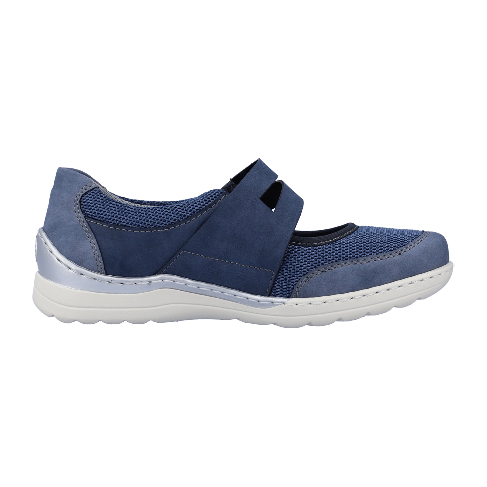 Rieker Comfortable Women's Blue Slip-On Shoes with Velcro Strap and Cushioned Sole