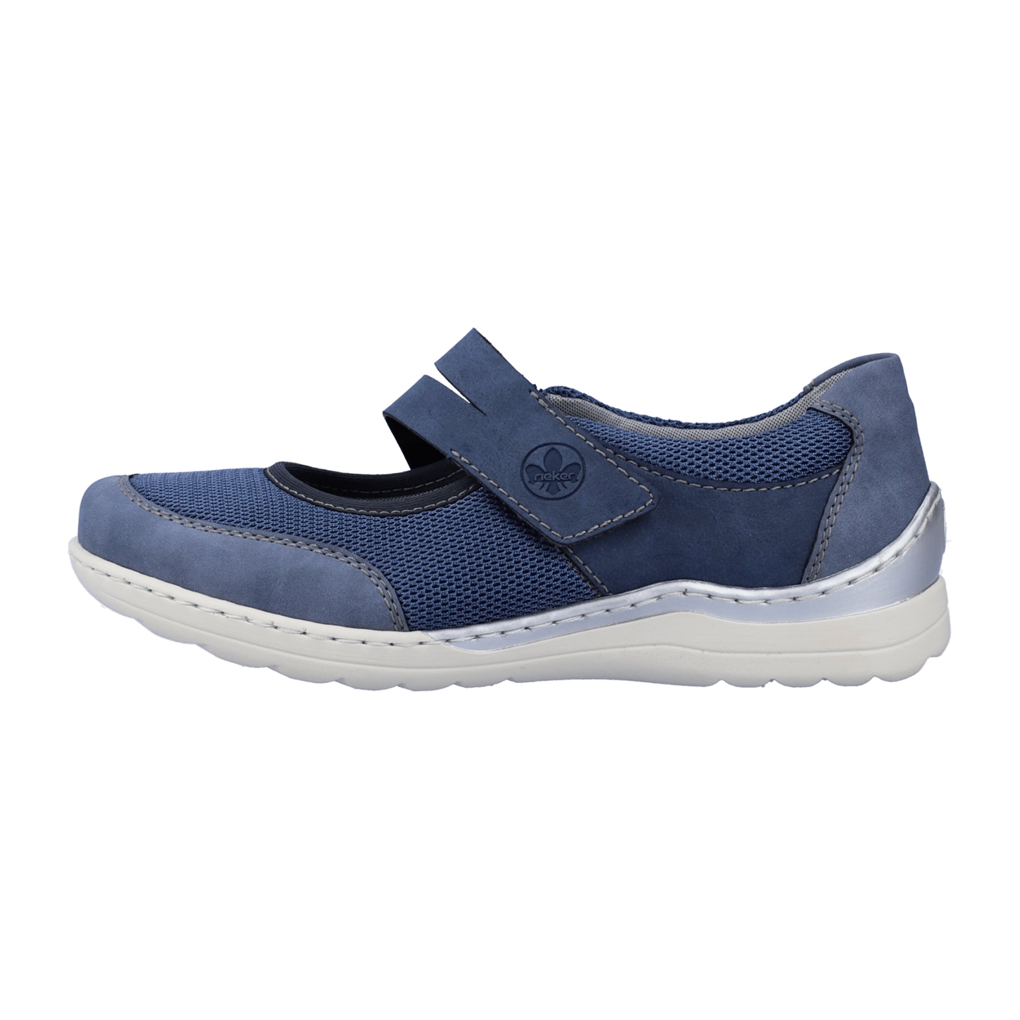 Rieker Comfortable Women's Blue Slip-On Shoes with Velcro Strap and Cushioned Sole