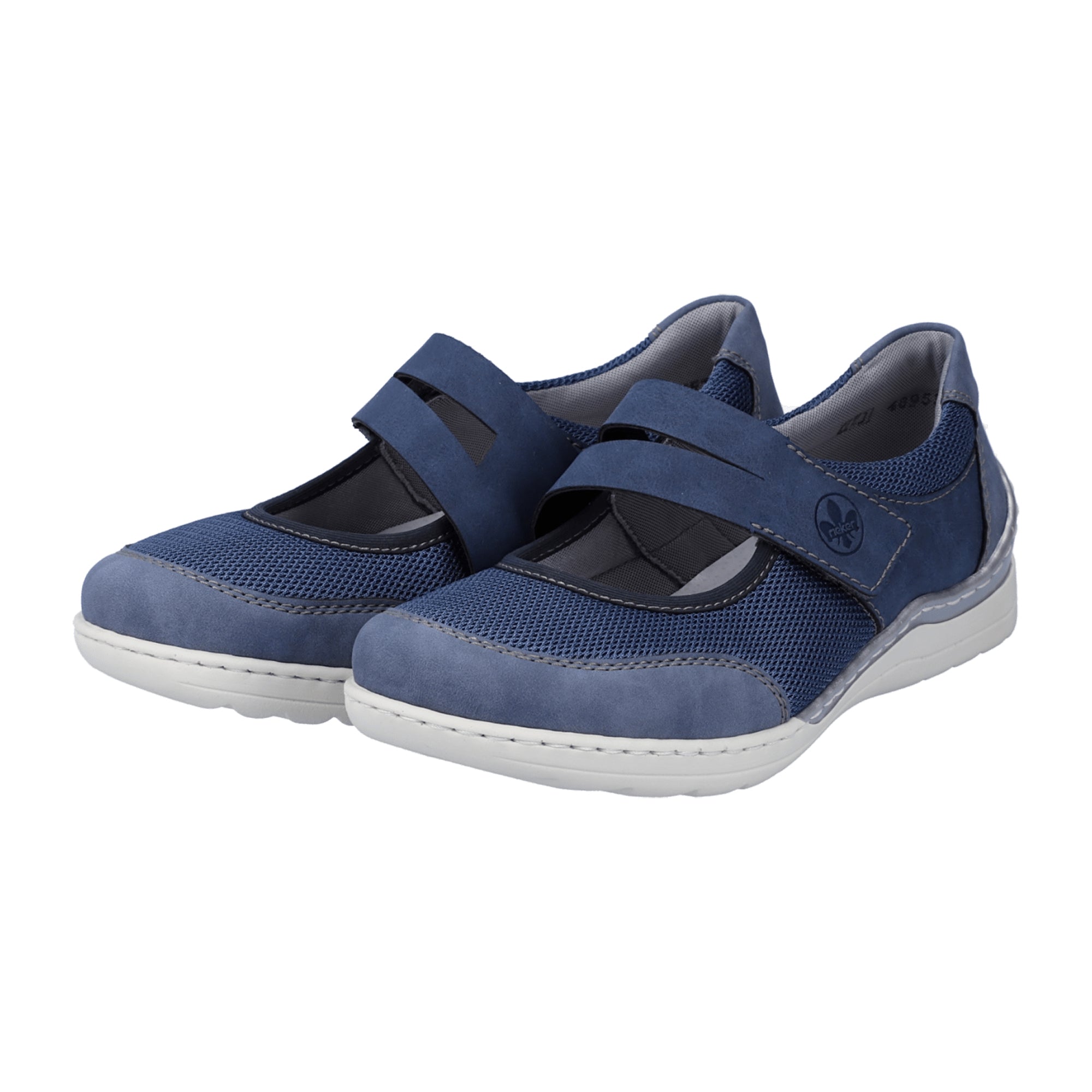 Rieker Comfortable Women's Blue Slip-On Shoes with Velcro Strap and Cushioned Sole