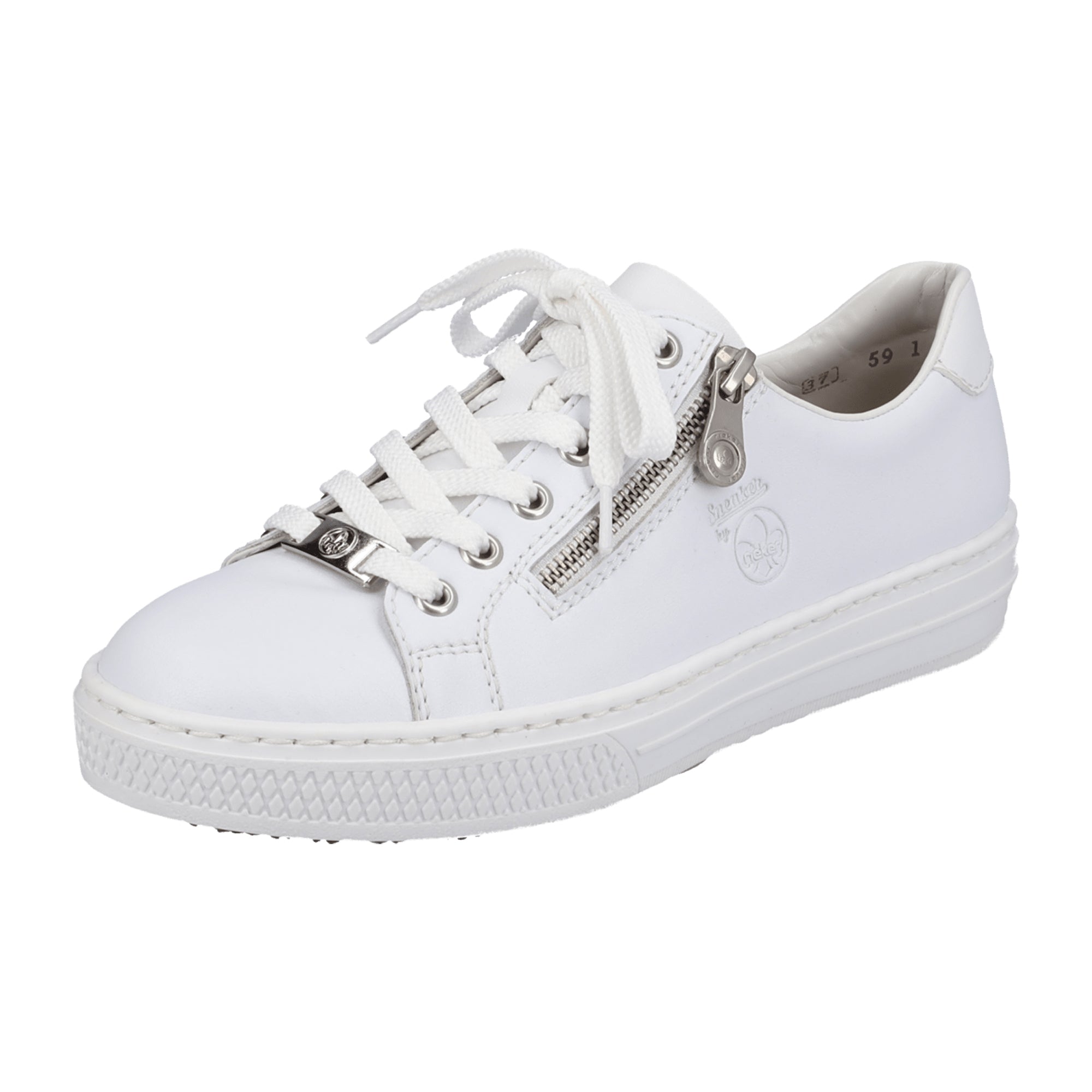 Rieker FSK Women's White Leather Sneakers with Zipper and Laces