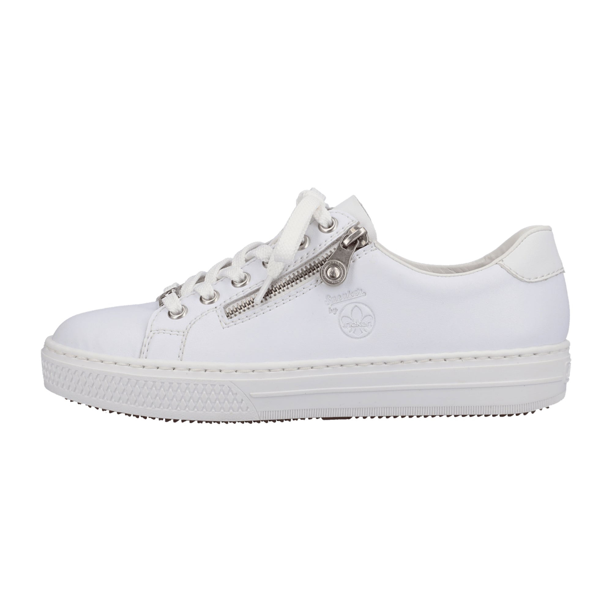 Rieker FSK Women's White Leather Sneakers with Zipper and Laces