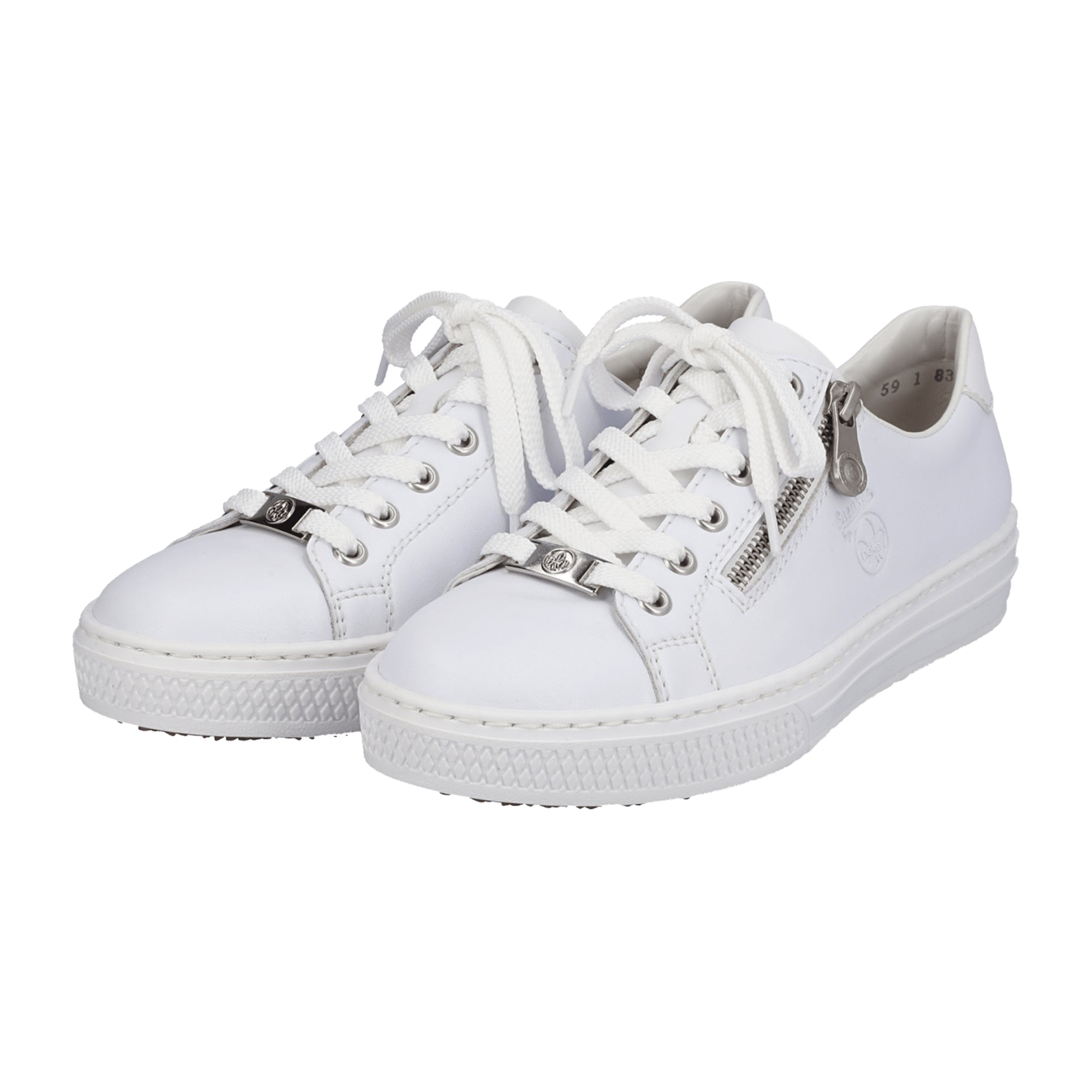 Rieker FSK Women's White Leather Sneakers with Zipper and Laces