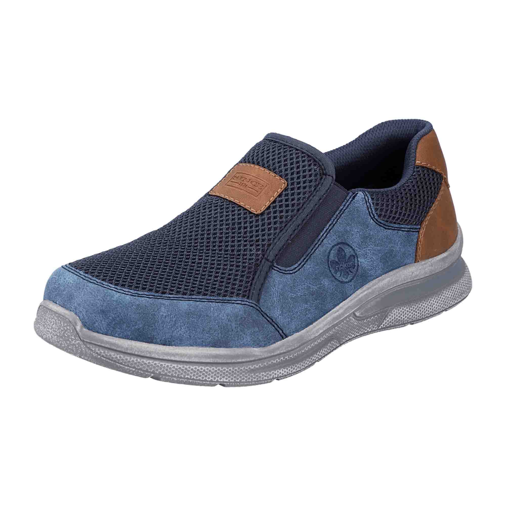 Rieker Blue Brown Men's Slip-On Shoes with Removable Insole and Elastic Insert