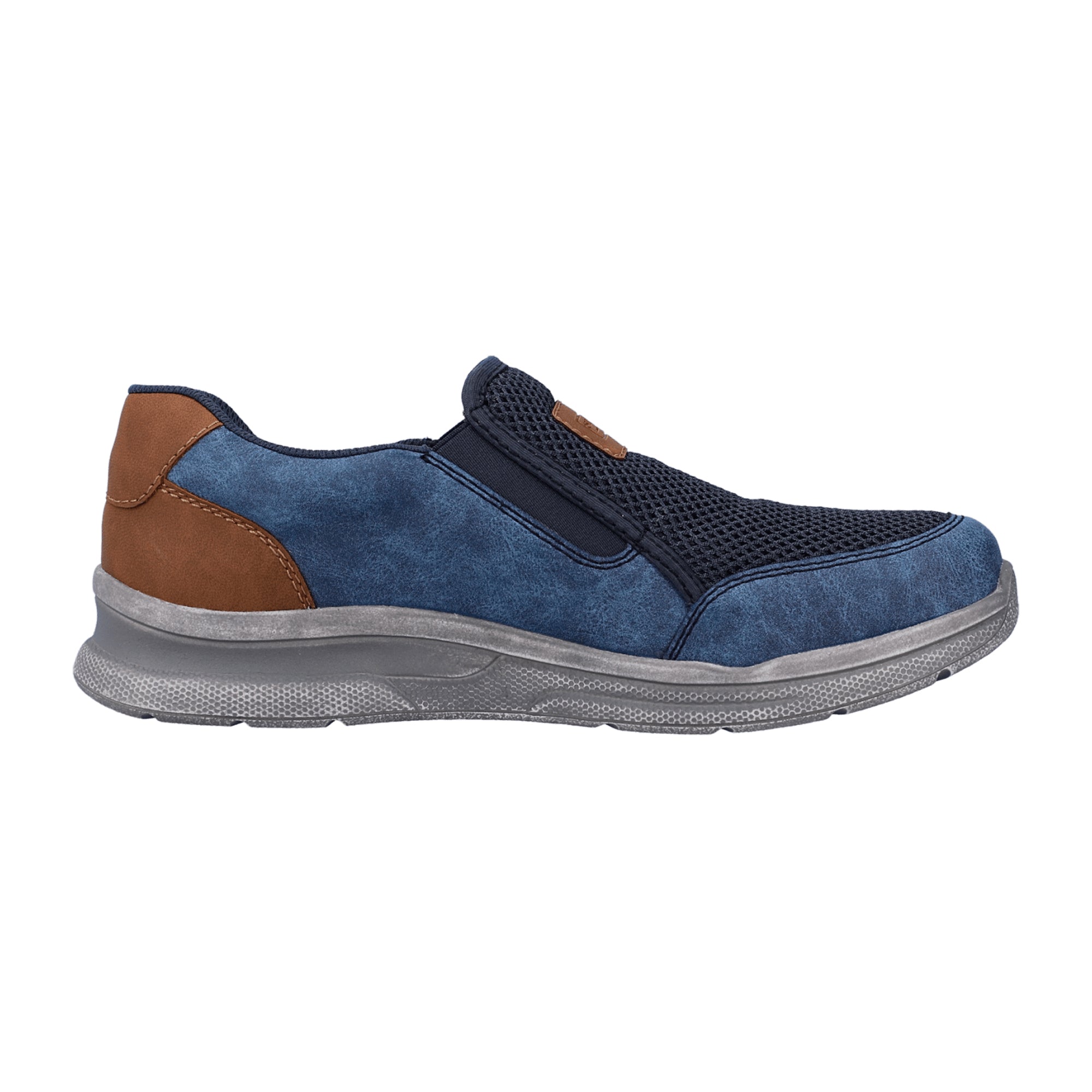 Rieker Blue Brown Men's Slip-On Shoes with Removable Insole and Elastic Insert