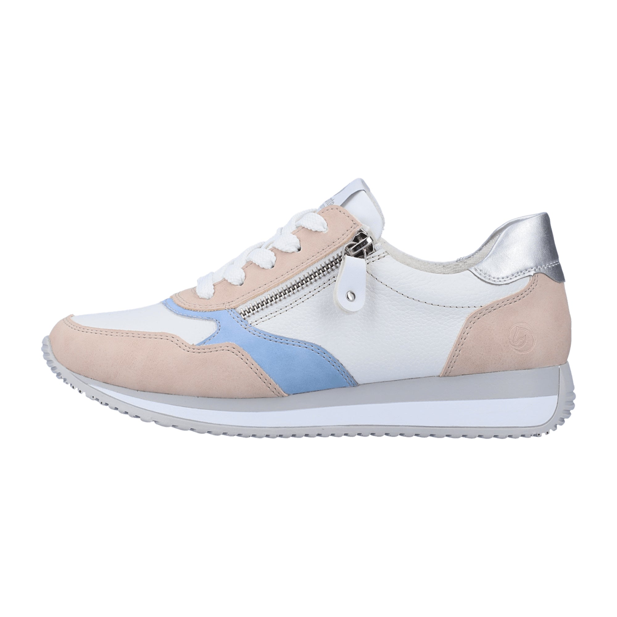 Remonte Women's White Leather Sneakers with Zipper and Breathable Microvelour Lining