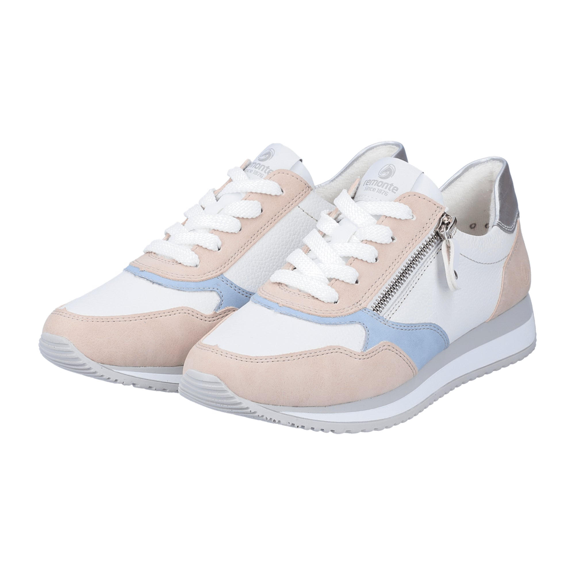 Remonte Women's White Leather Sneakers with Zipper and Breathable Microvelour Lining