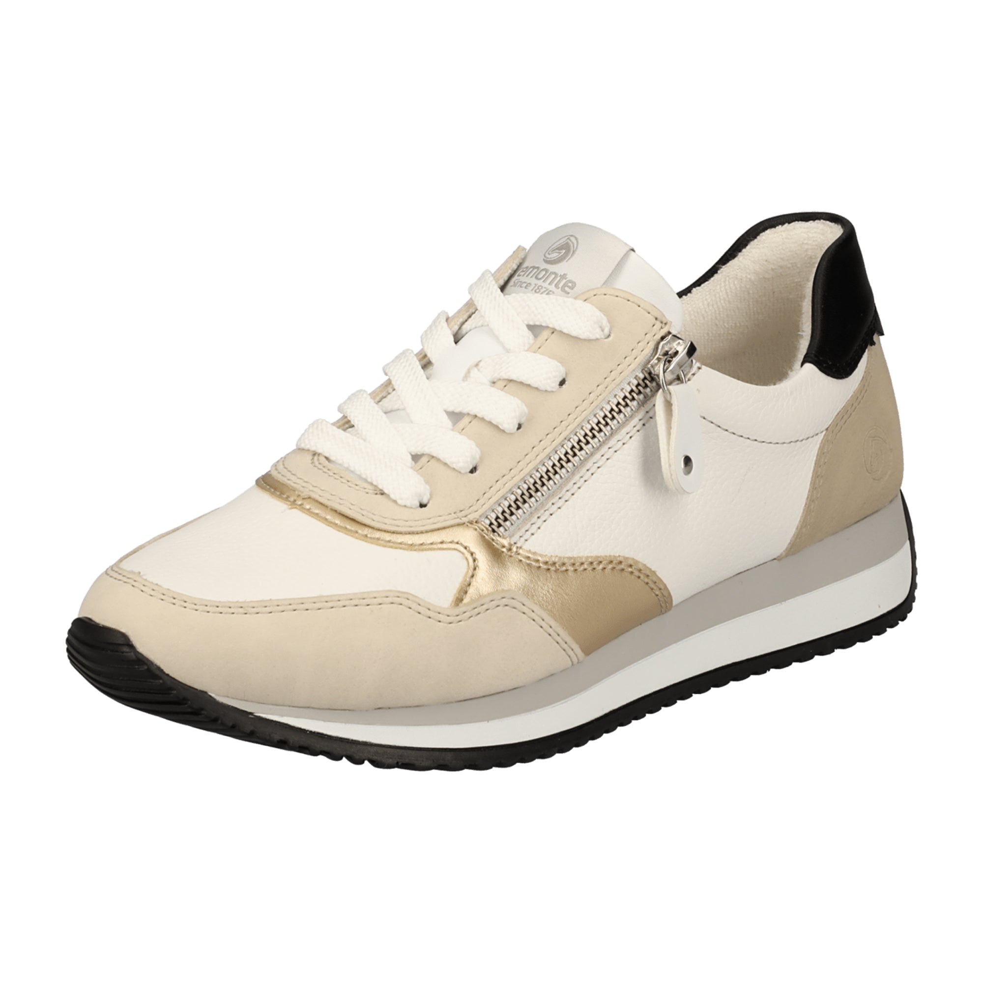 Remonte Beige Women's Leather Sneakers with Zip and Lace-Up Closure
