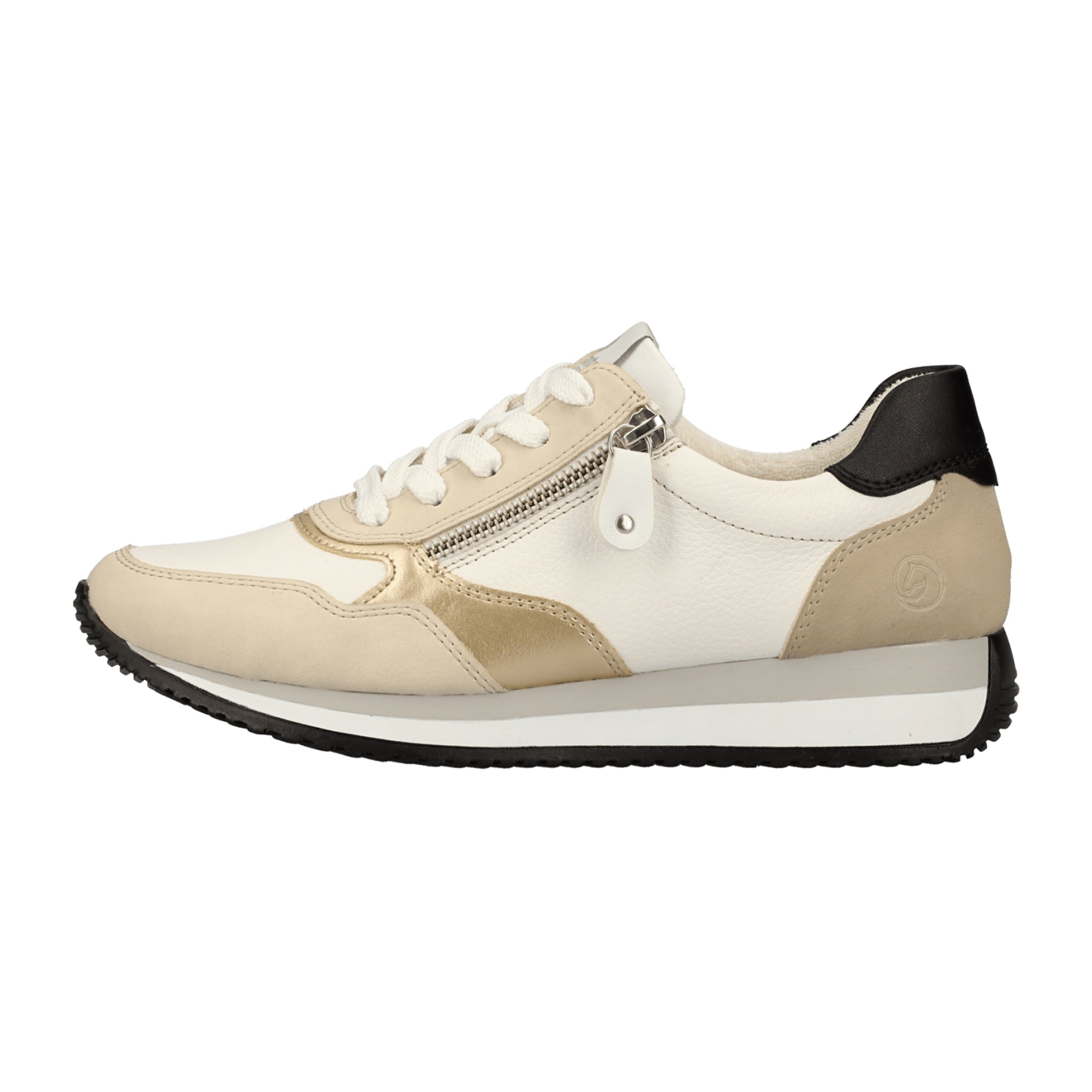 Remonte Beige Women's Leather Sneakers with Zip and Lace-Up Closure