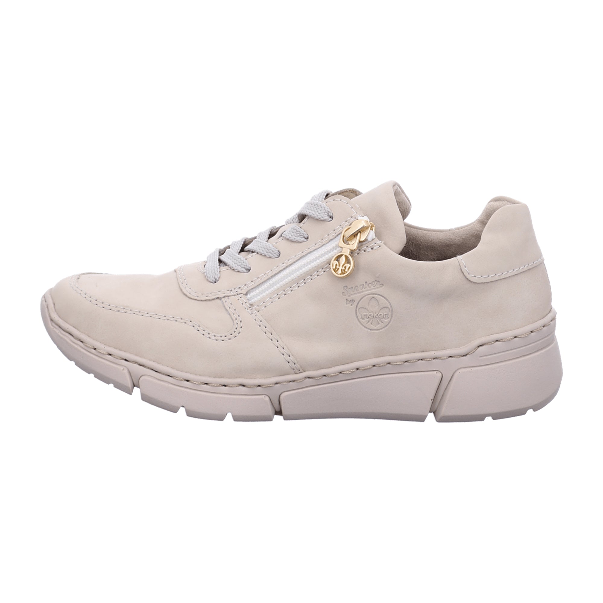 Rieker Beige Sneakers for Women with Zip and Laces, Comfortable and Stylish