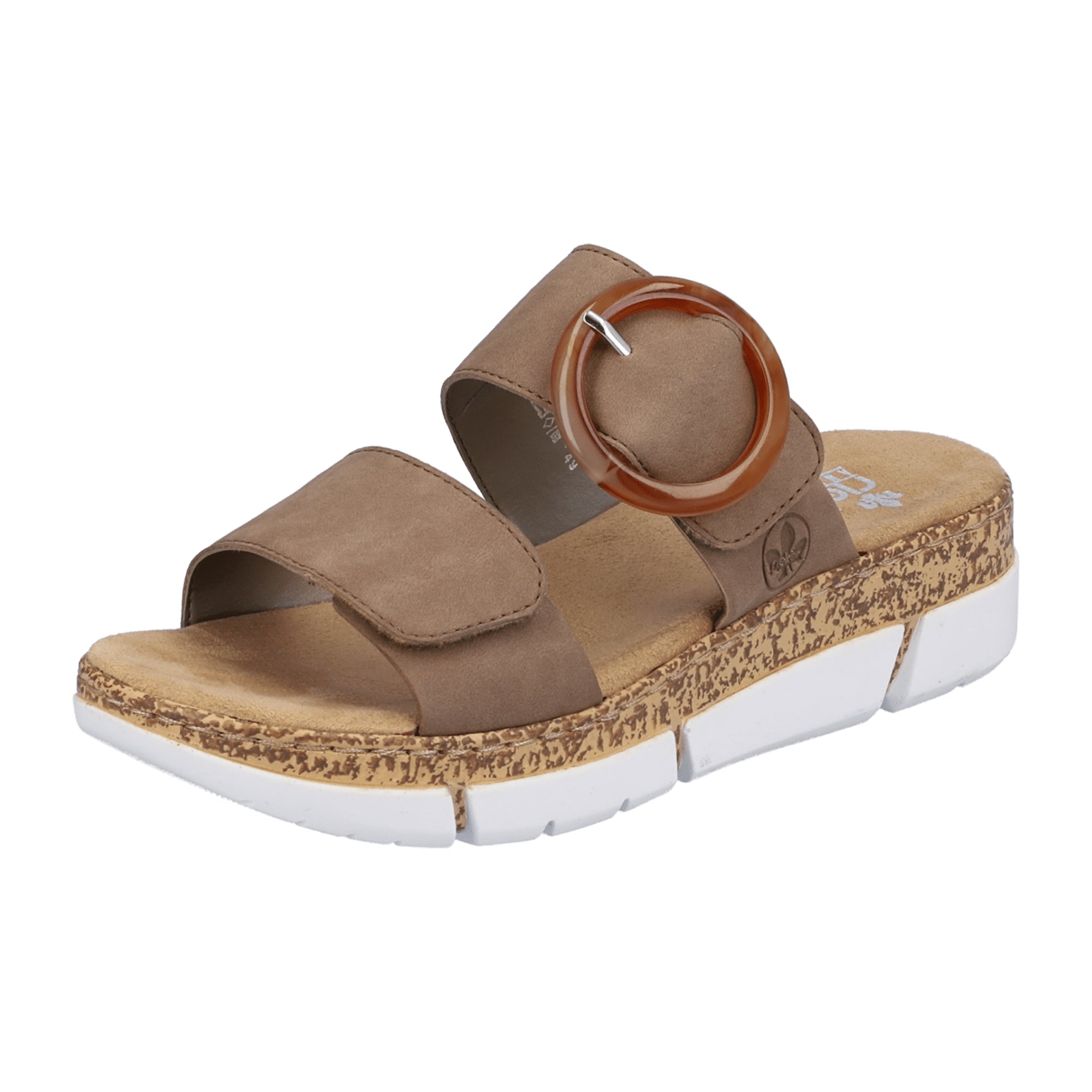 Rieker Beige Women's Sandals with Velcro Strap and Cushioned Sole
