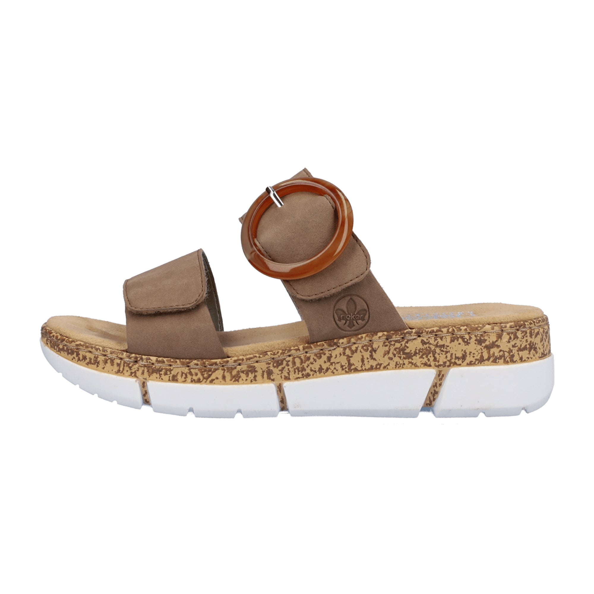 Rieker Beige Women's Sandals with Velcro Strap and Cushioned Sole