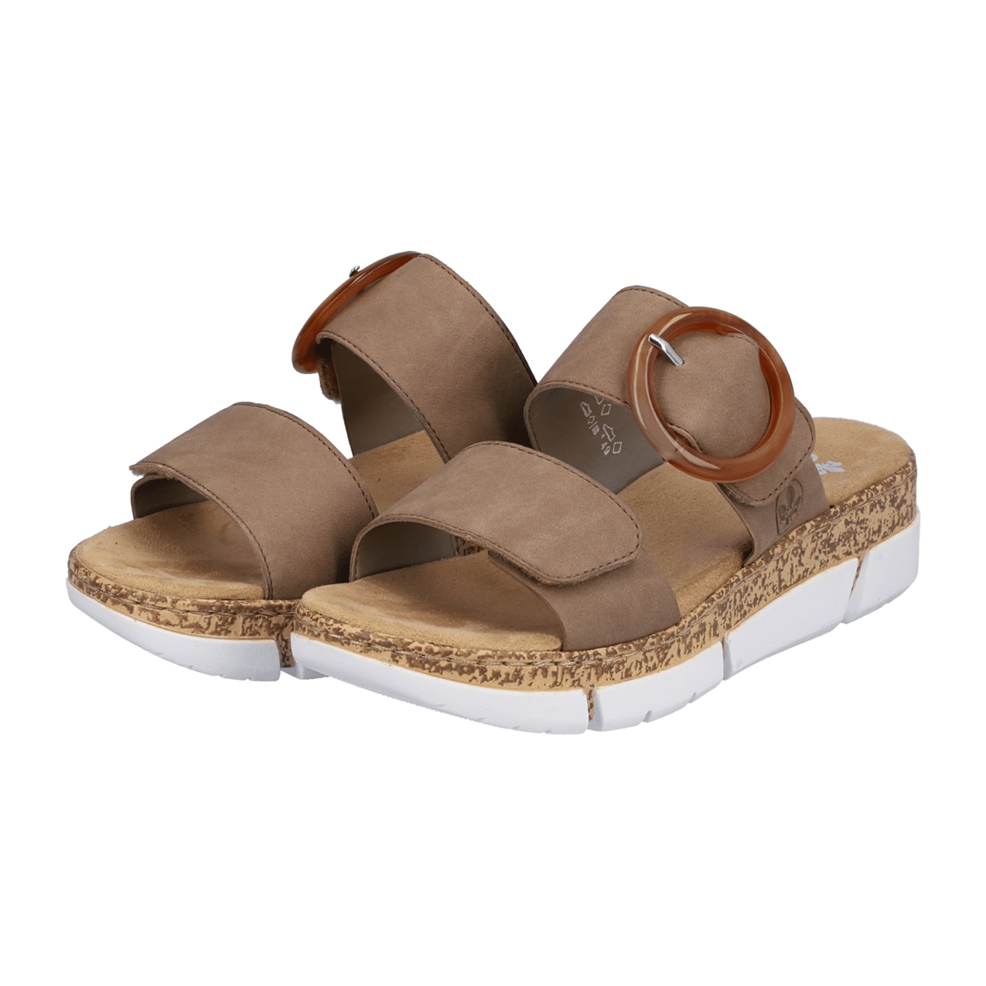 Rieker Beige Women's Sandals with Velcro Strap and Cushioned Sole
