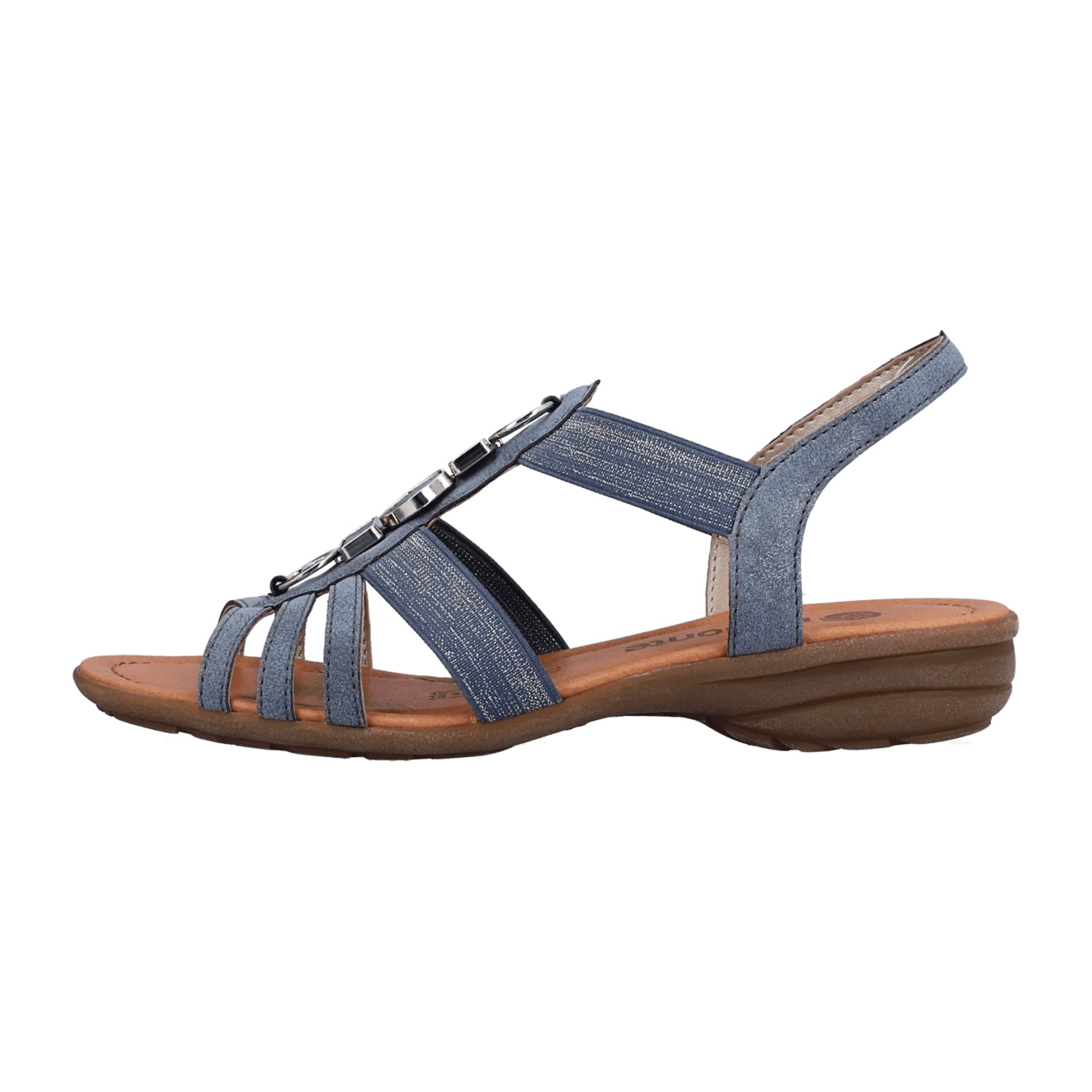 Remonte Blue Strappy Sandals for Women with Elastic Insert and Decorative Elements