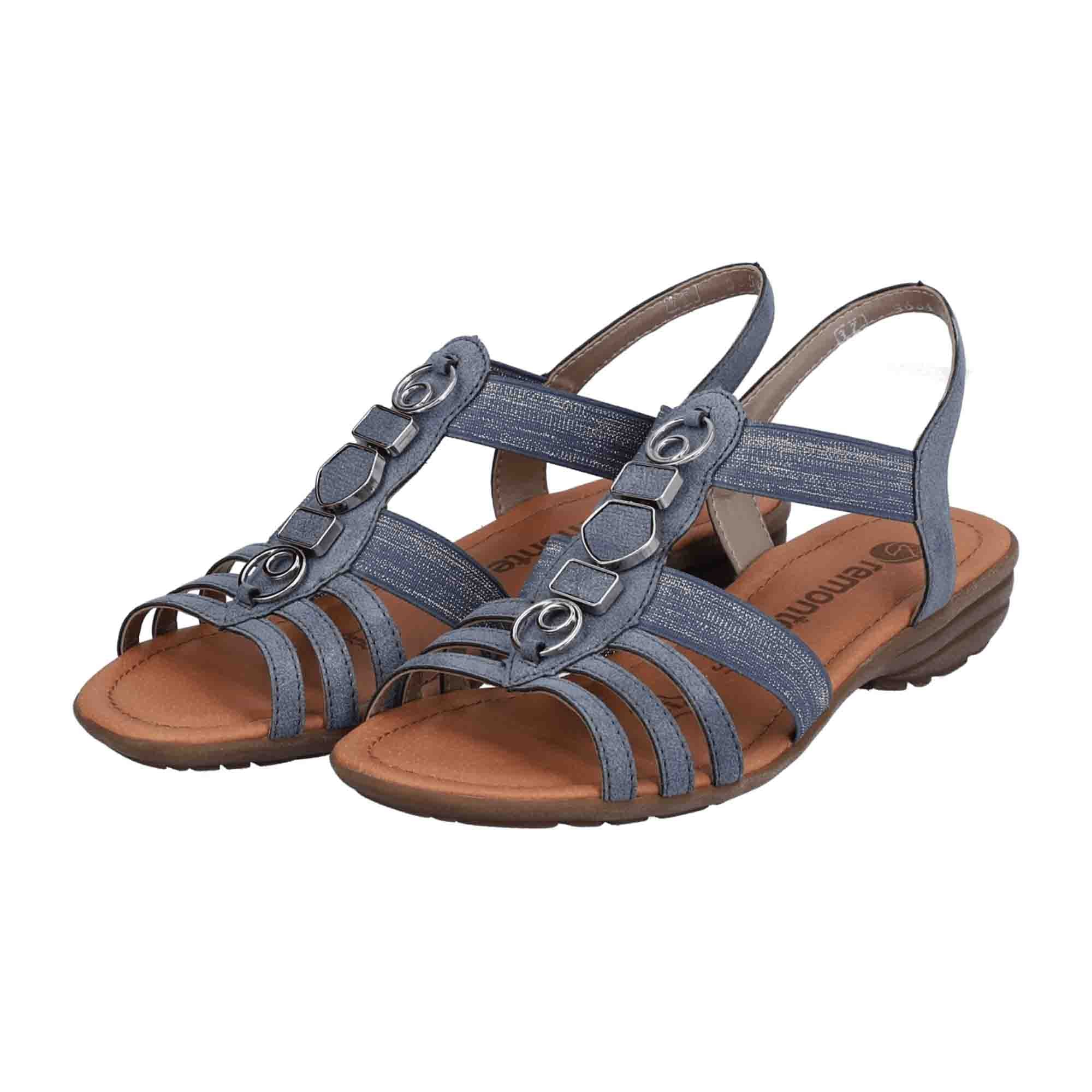 Remonte Blue Strappy Sandals for Women with Elastic Insert and Decorative Elements