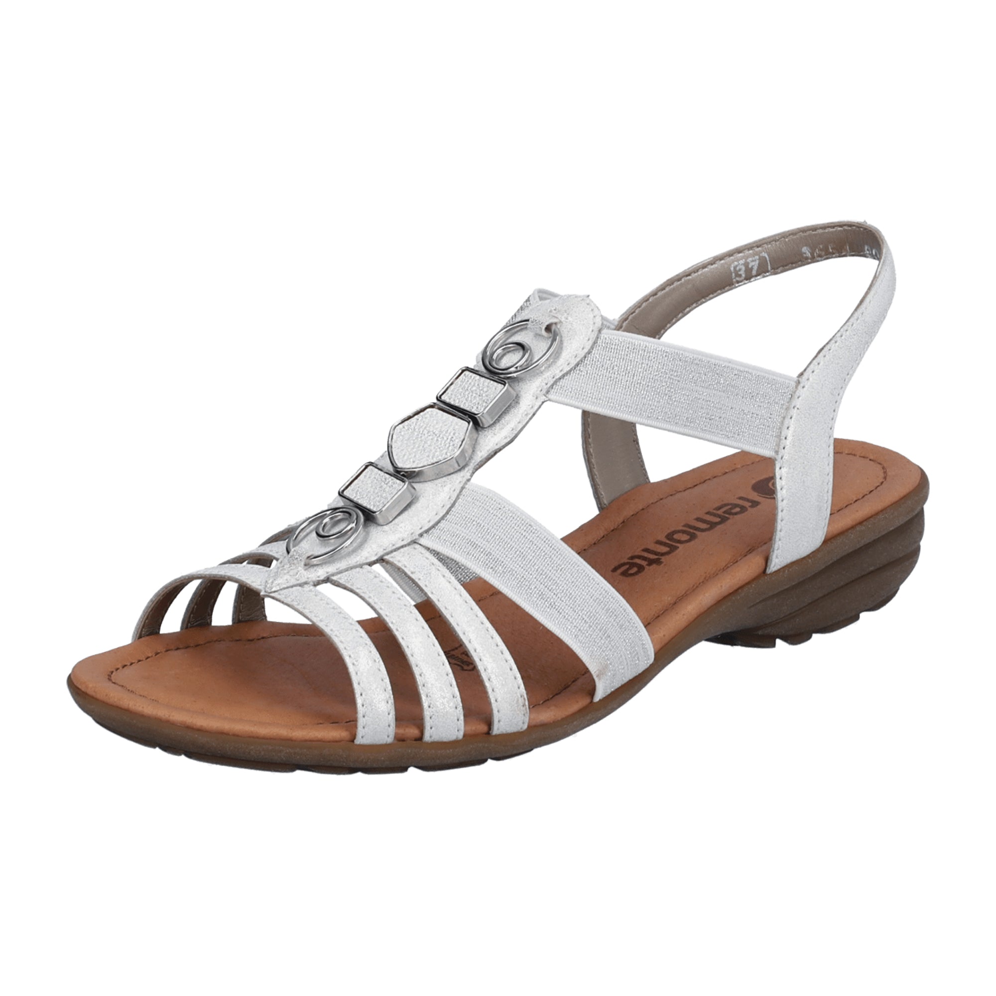 Remonte Women's White Sandals with Elastic Strap and Decorative Elements