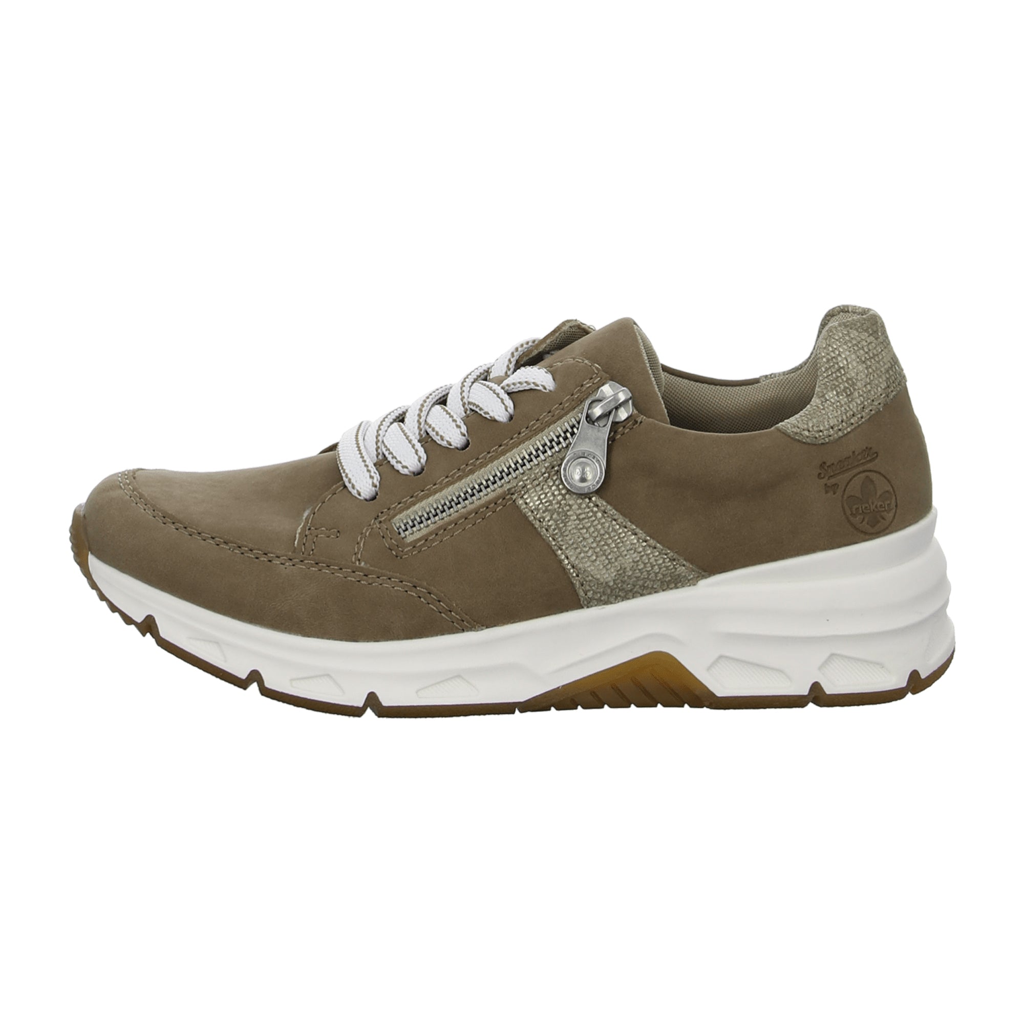 Rieker Comfortable Lace-Up Shoes for Women Beige Synthetic Leather Sneakers
