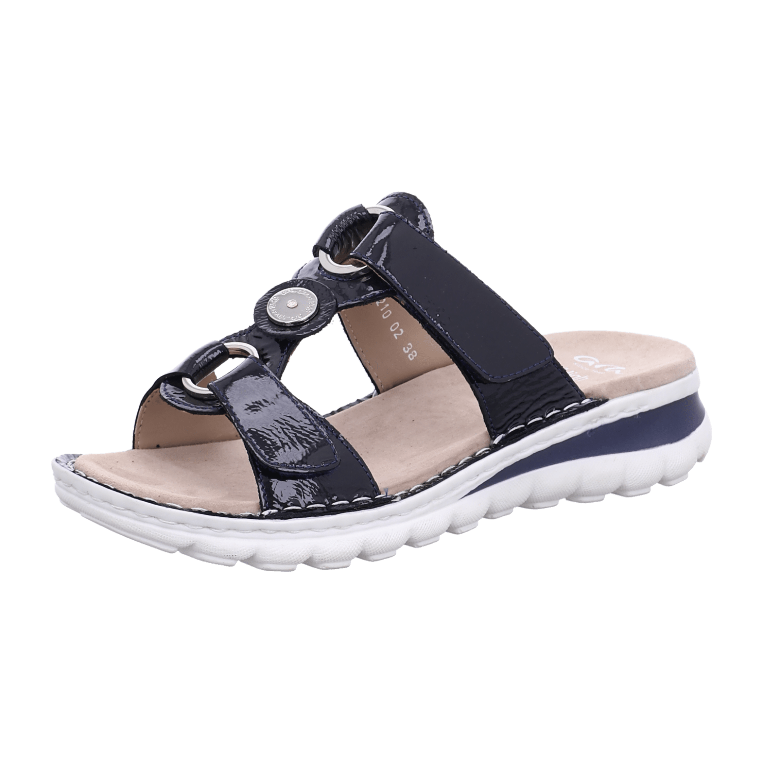 ARA dl1 TAMPA Women's Leather Slide Sandals in Blue with Textile Lining and Round Toe