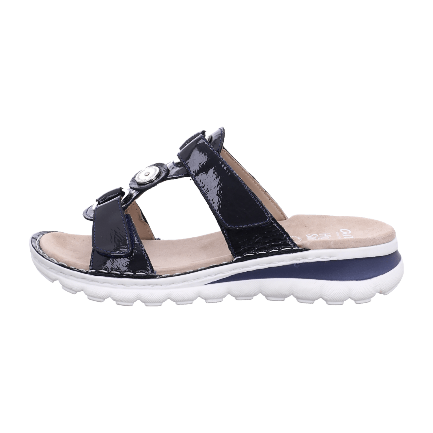 ARA dl1 TAMPA Women's Leather Slide Sandals in Blue with Textile Lining and Round Toe