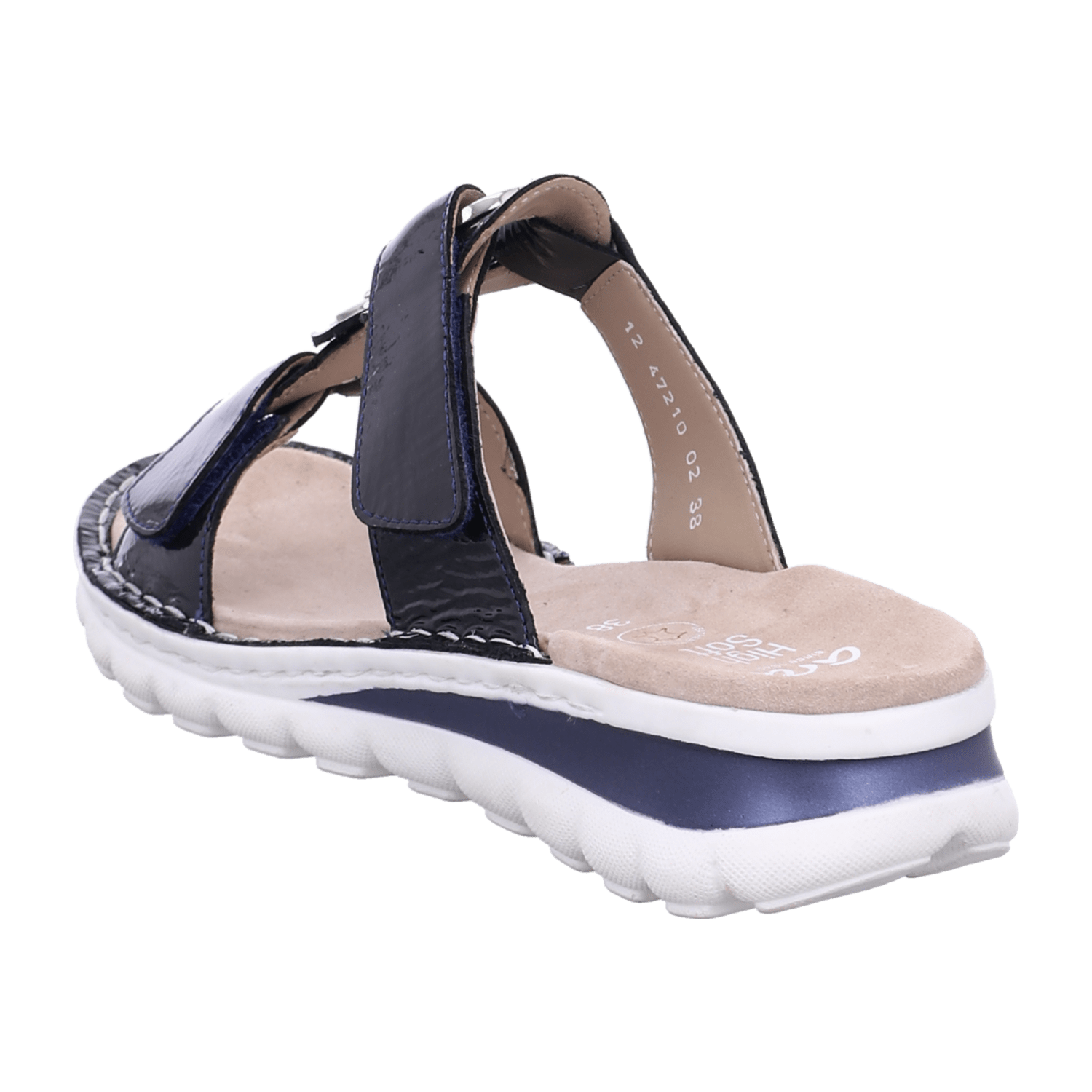 ARA dl1 TAMPA Women's Leather Slide Sandals in Blue with Textile Lining and Round Toe