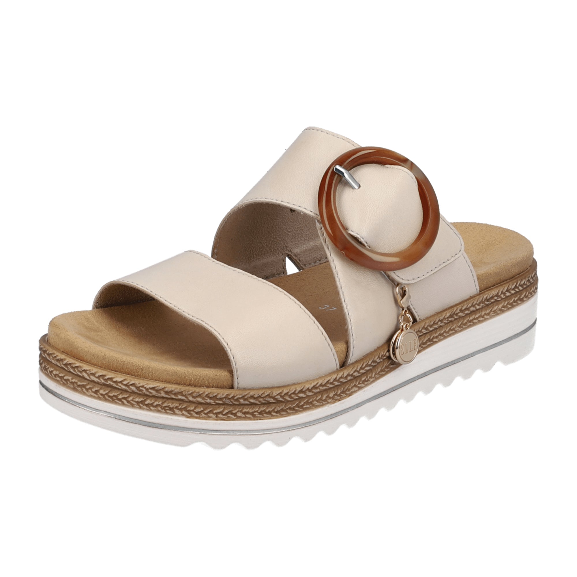 Remonte Women's Beige Leather Sandals with Velcro Strap and Cushioned Sole