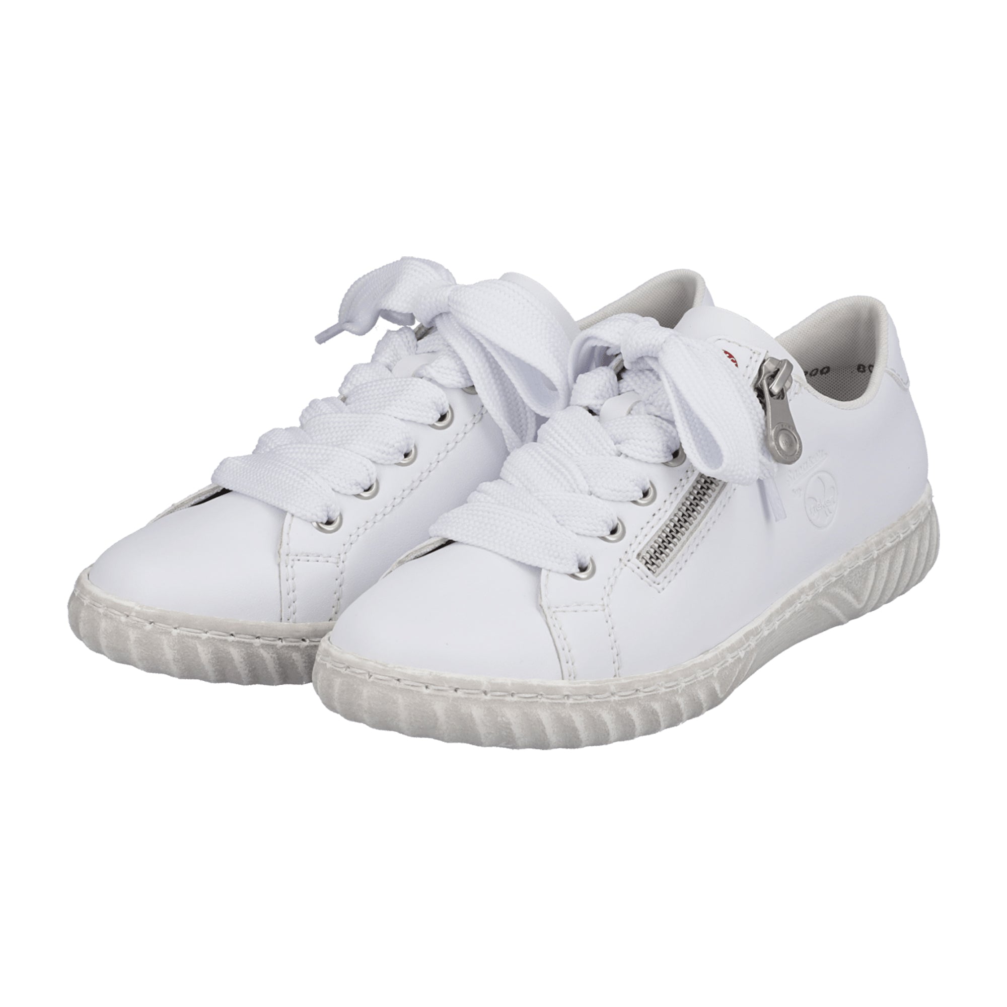 Rieker White Leather Women's Sneakers with Zipper and Laces Comfortable Sole