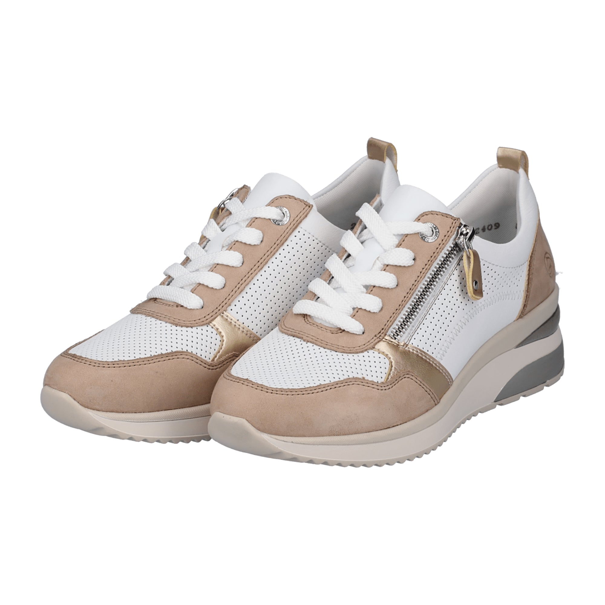 Remonte Beige Women's Sneakers with Zipper and Laces, Comfortable and Chic