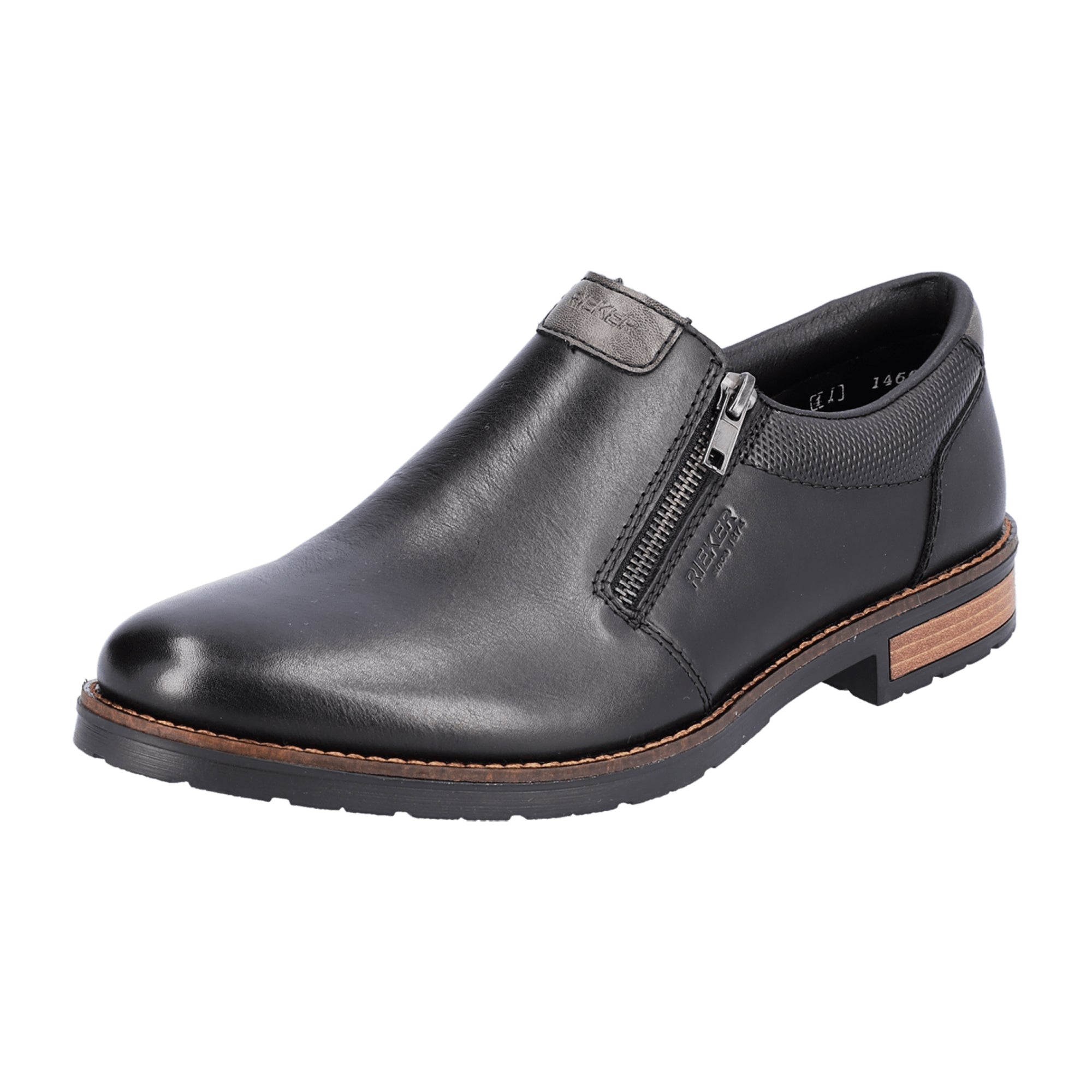 Rieker Men's Black Leather Slip-On Shoes with Zipper and Comfortable Sole