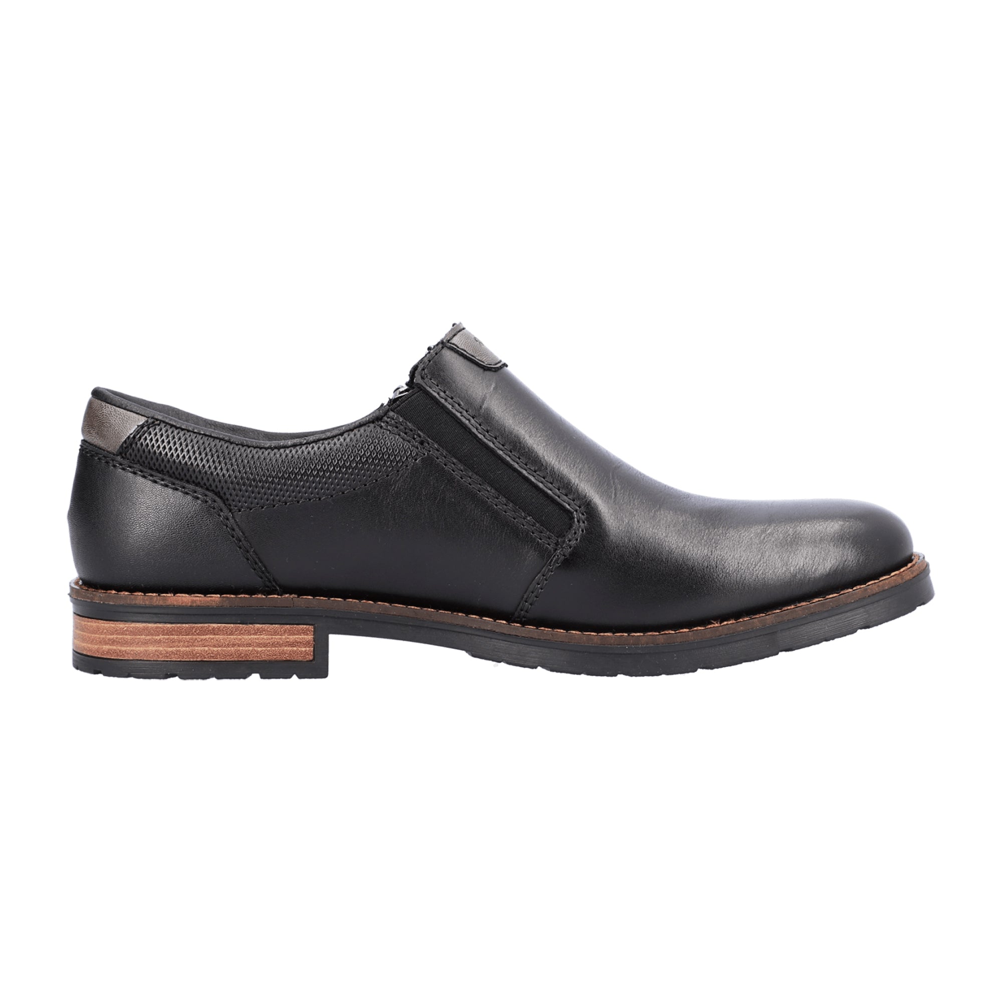 Rieker Men's Black Leather Slip-On Shoes with Zipper and Comfortable Sole