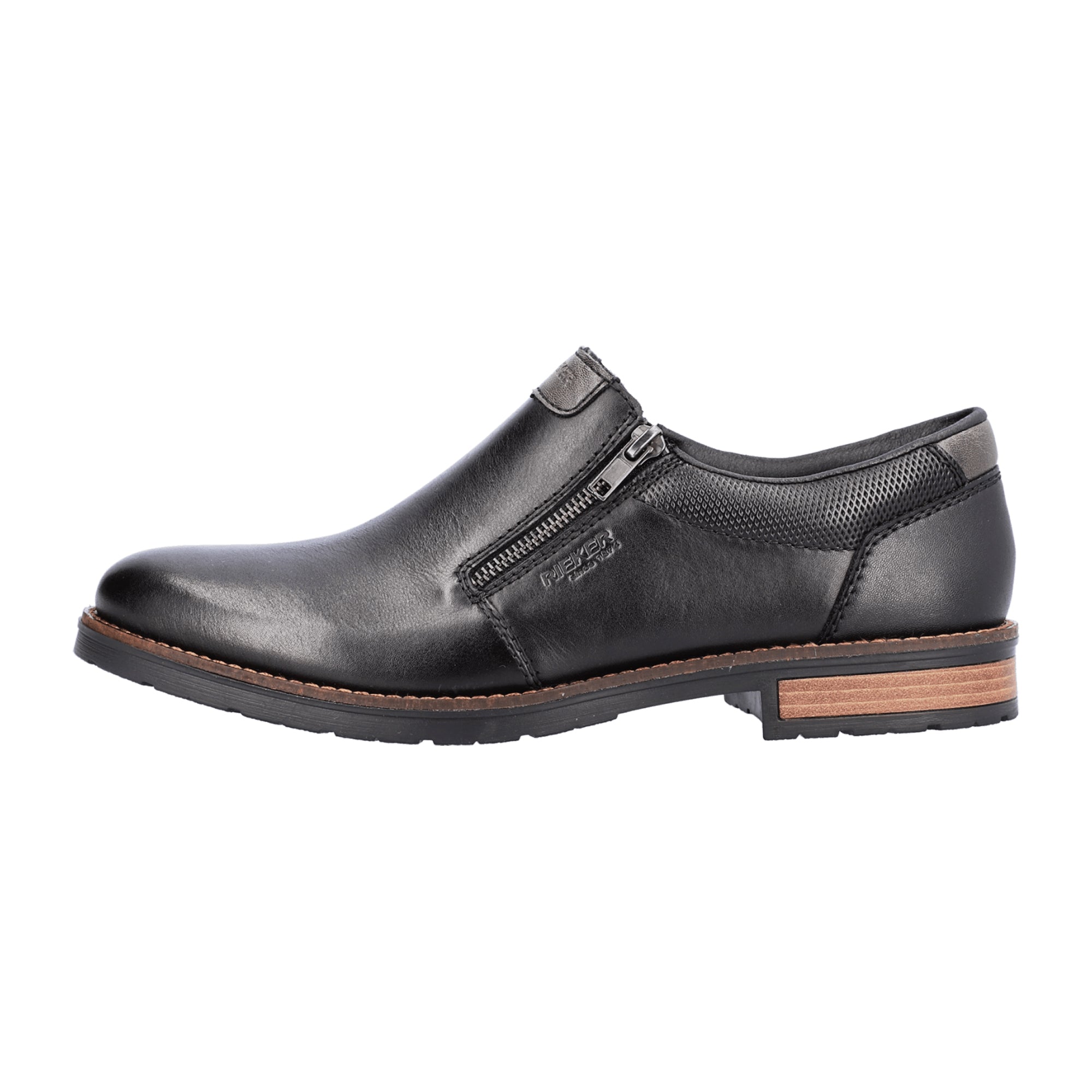 Rieker Men's Black Leather Slip-On Shoes with Zipper and Comfortable Sole