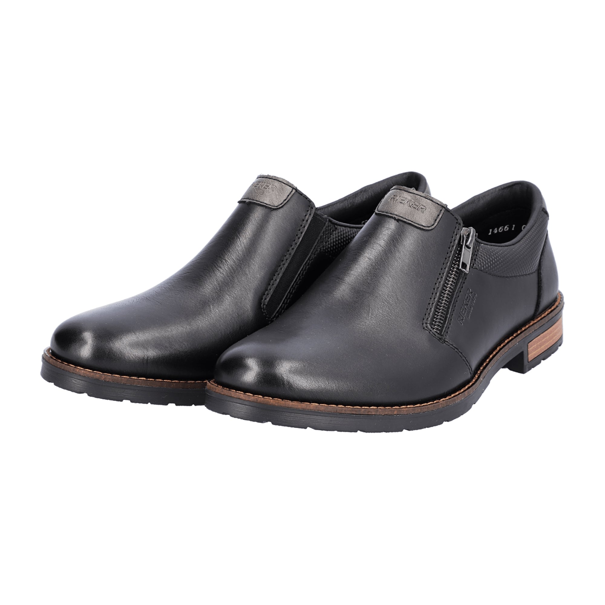 Rieker Men's Black Leather Slip-On Shoes with Zipper and Comfortable Sole