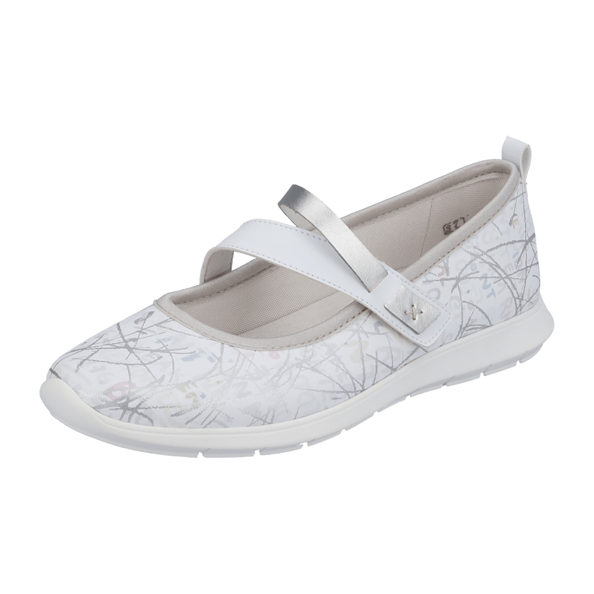 Remonte Women's White Ballerina Shoes with Velcro Strap and Soft Footbed