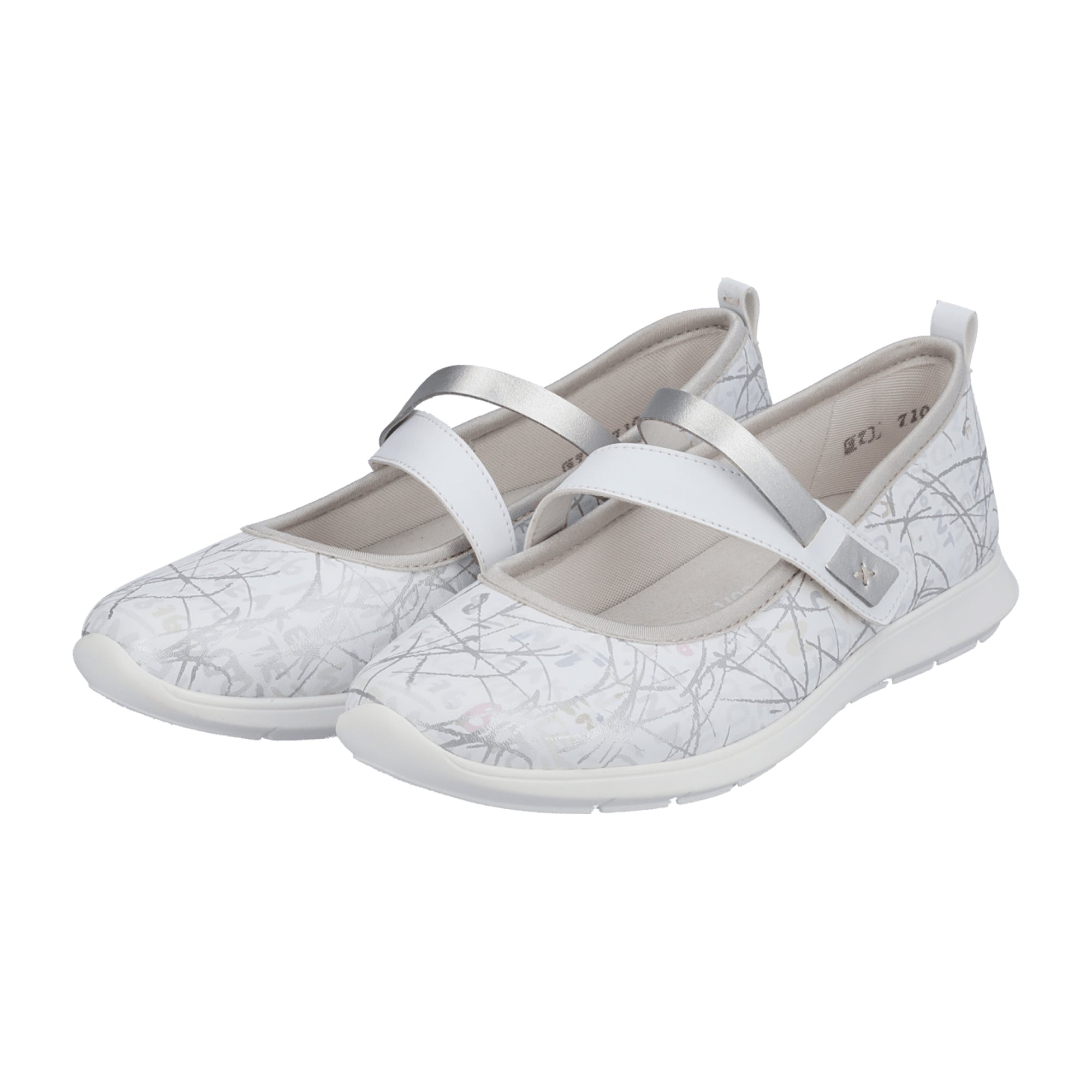 Remonte Women's White Ballerina Shoes with Velcro Strap and Soft Footbed