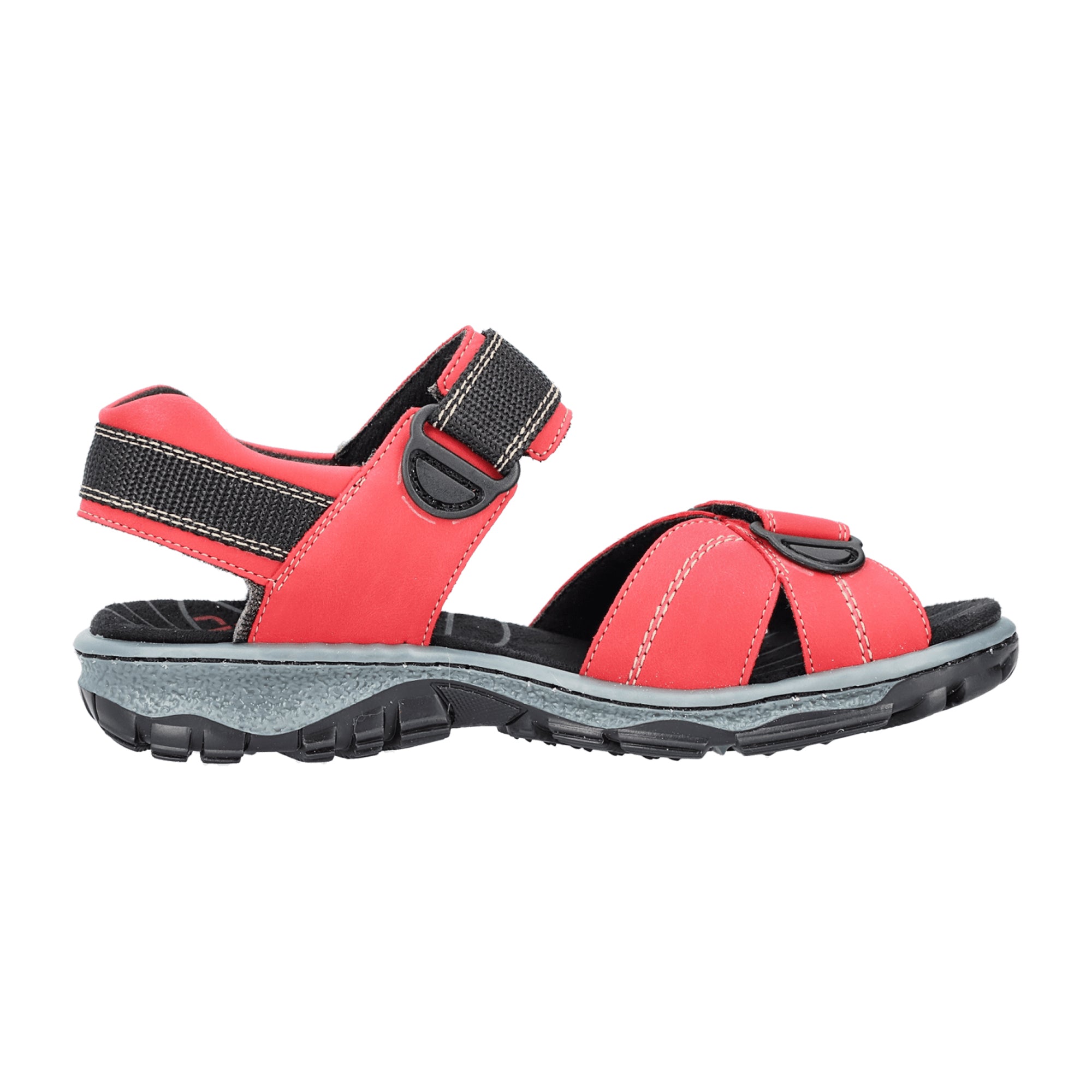 Rieker Red Synthetic Leather Women's Trekking Sandals with Velcro Strap
