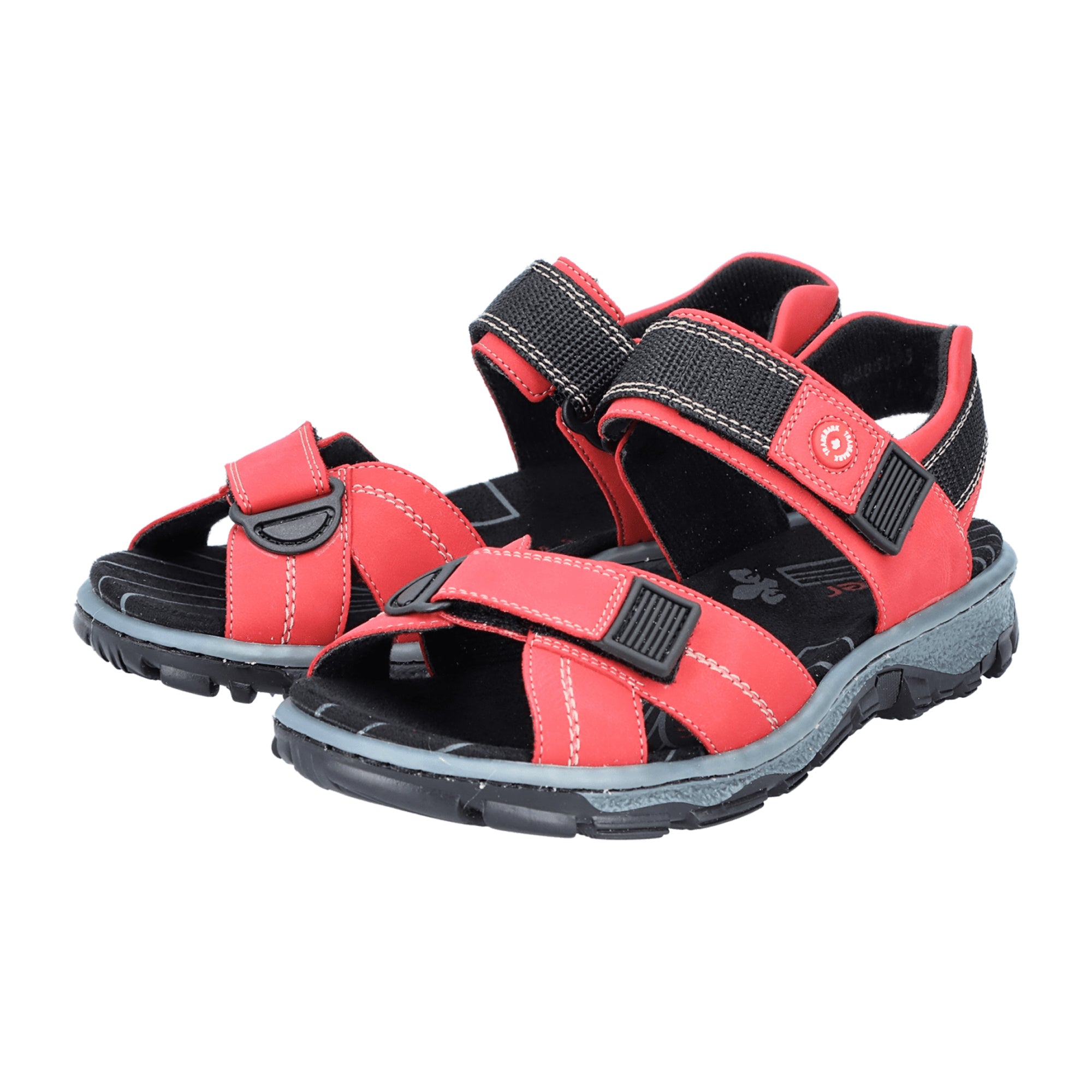Rieker Red Synthetic Leather Women's Trekking Sandals with Velcro Strap