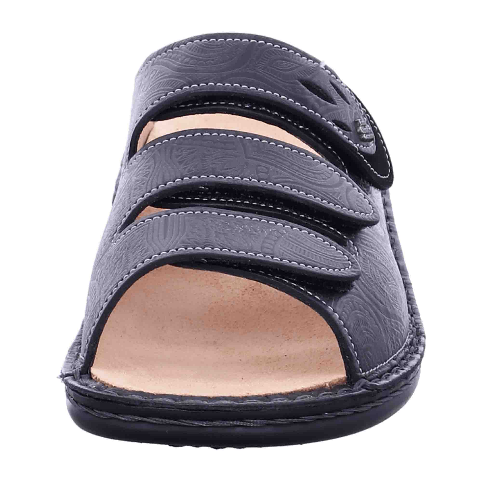 Finn Comfort Kos Women's Slide Sandals - Comfortable Black Leather Slides with Adjustable Straps and Soft Footbed
